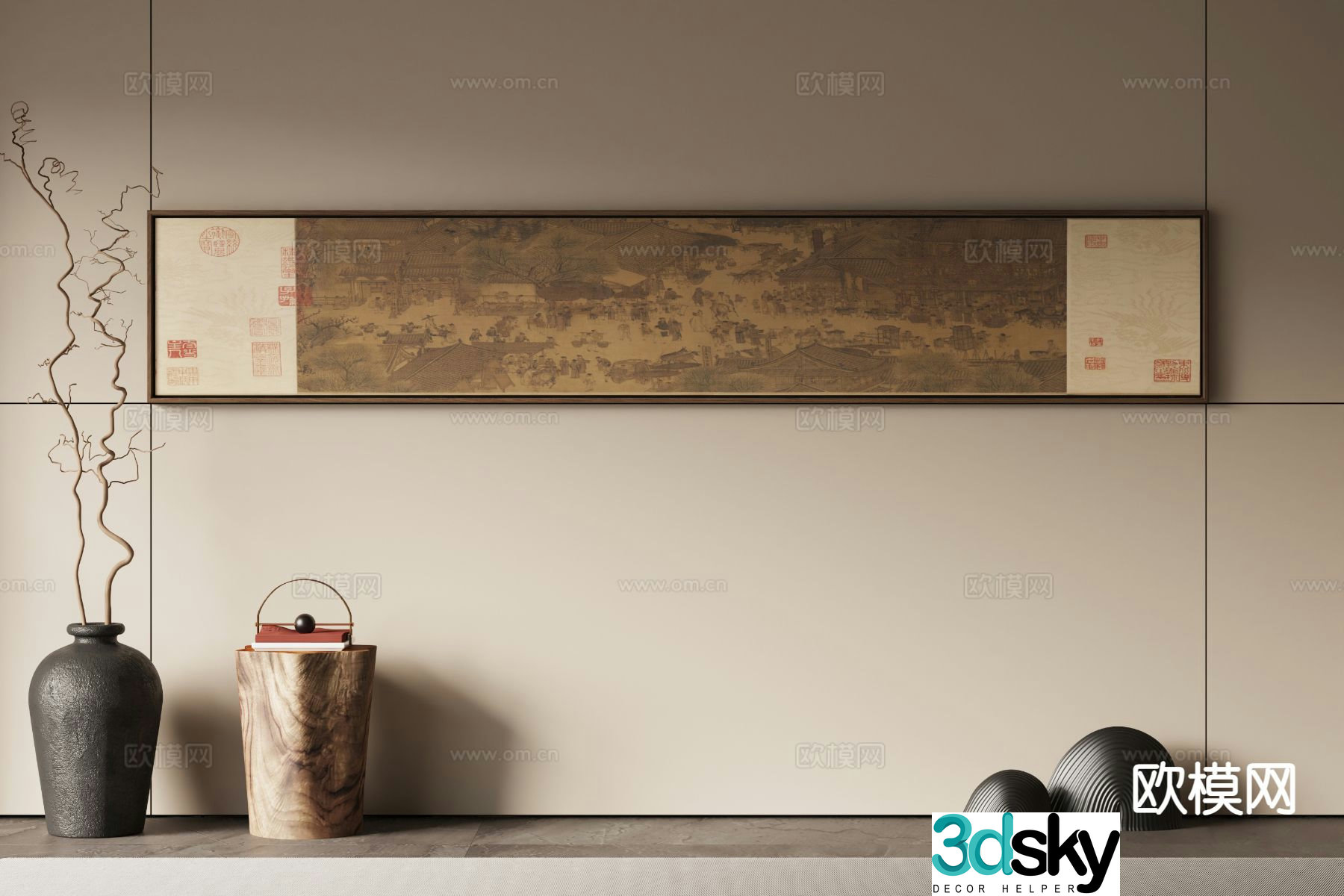 New Chinese Song style hanging painting banner painting decorative painting 3D model