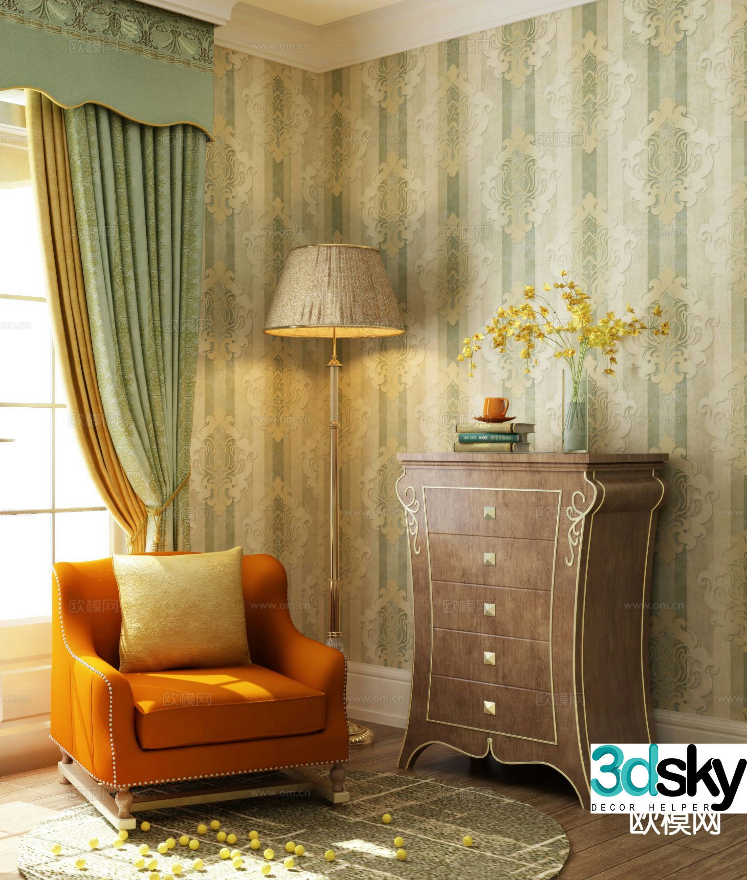 Neoclassical single sofa 3d model