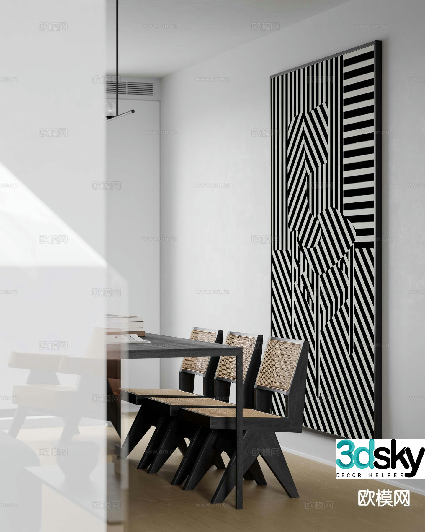 Wabi-sabi style dining table and chairs 3d model