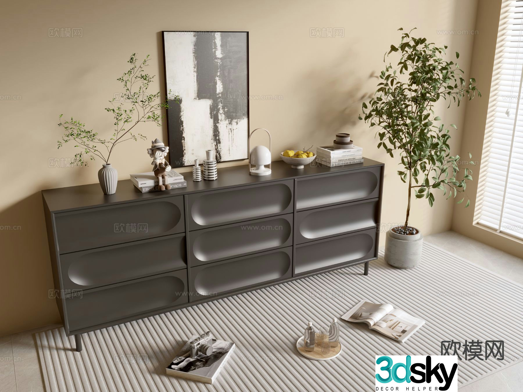 Modern black cabinet entrance cabinet drawer cabinet 3d model