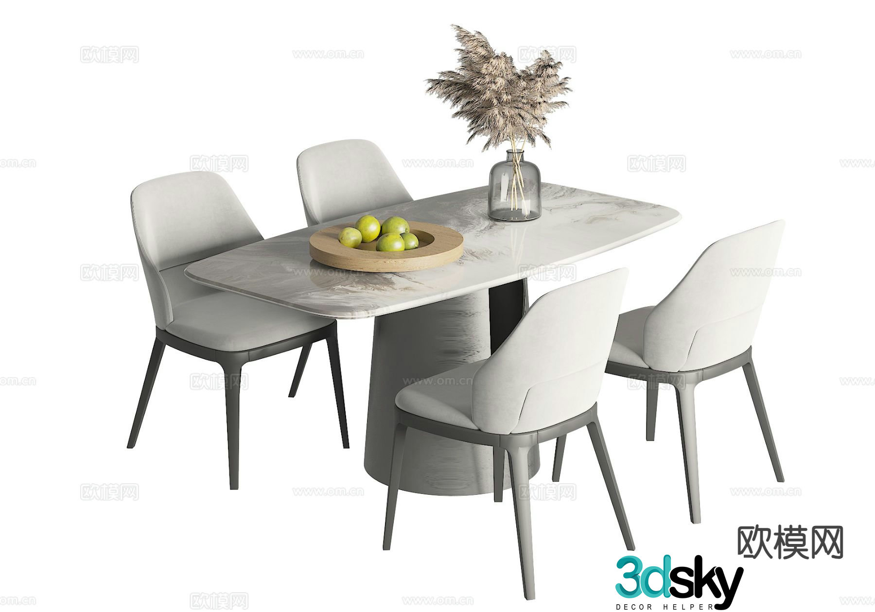 Modern dining table and chairs 3d model