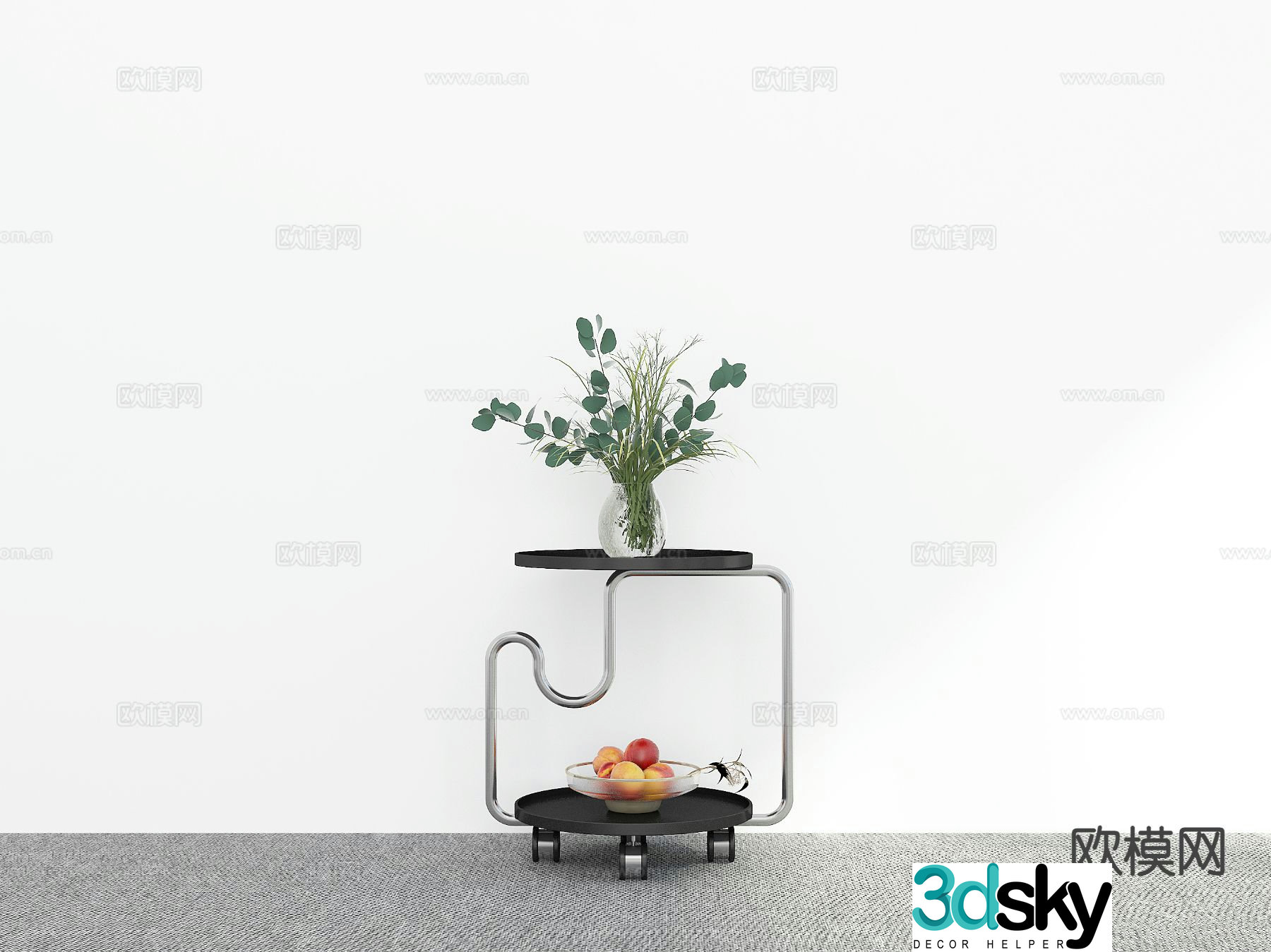 Mobile corner table side table round table trolley 3D model