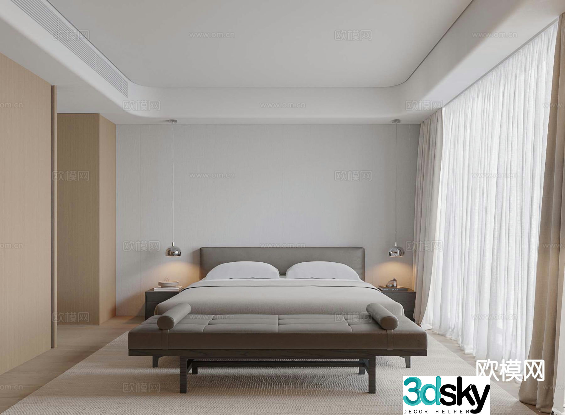 Modern minimalist bedroom master bedroom 3d model
