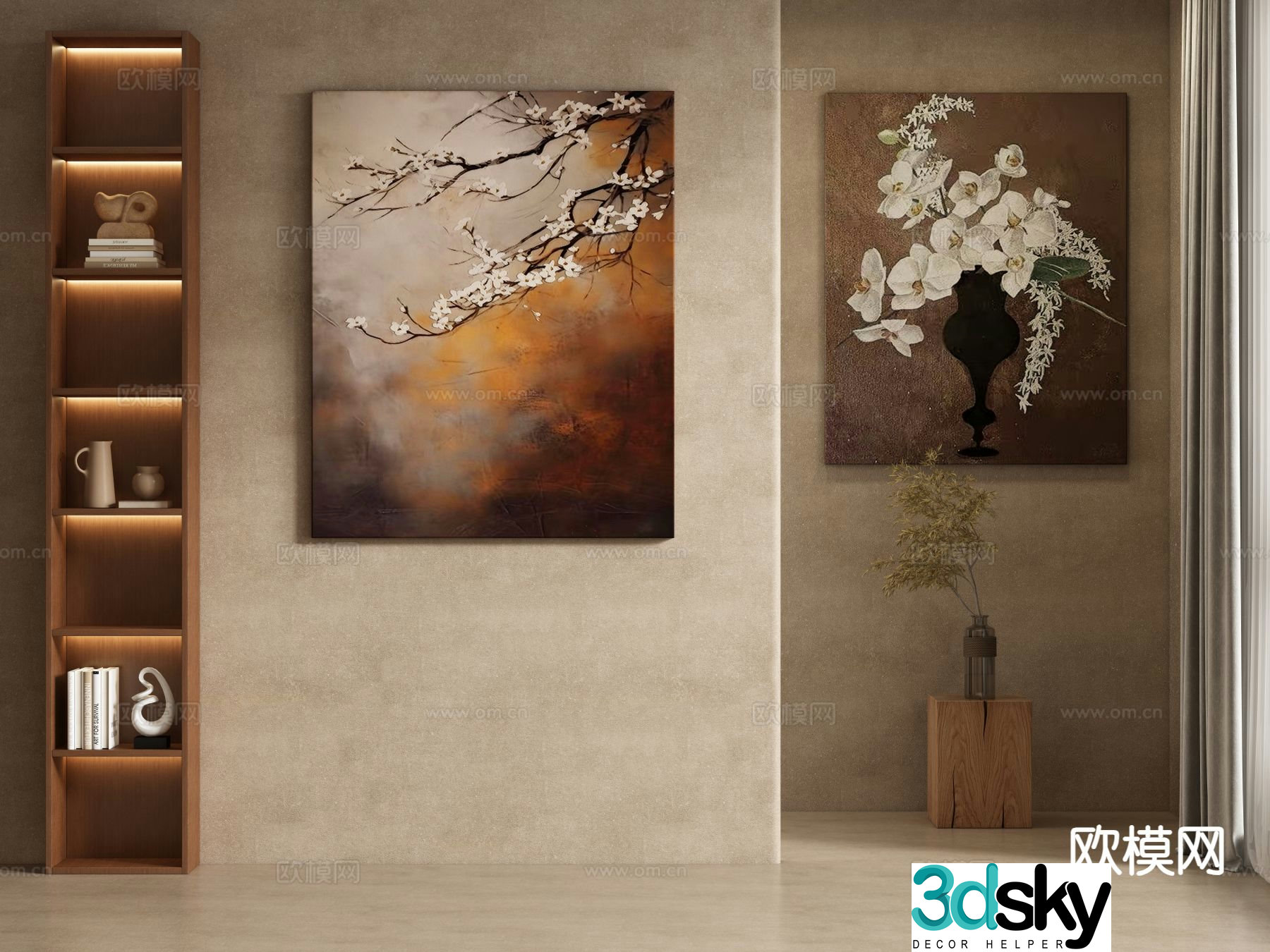 Medieval style flower painting decorative painting 3d model