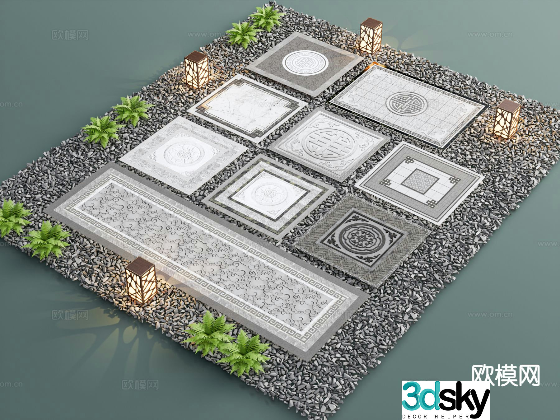 New Chinese style garden paving paving sketches cobblestones stone steps 3D model