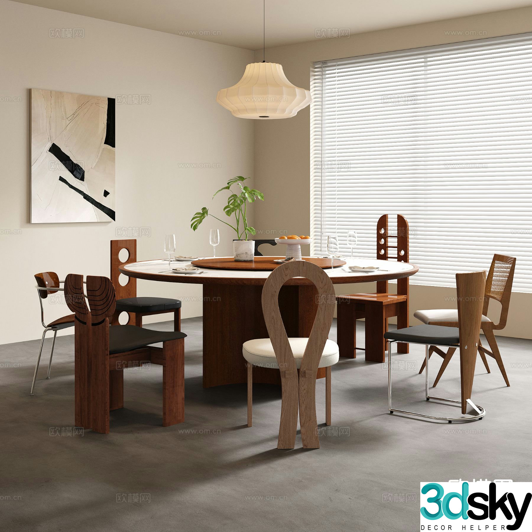 Medieval style dining table and chairs round dining table 3D model