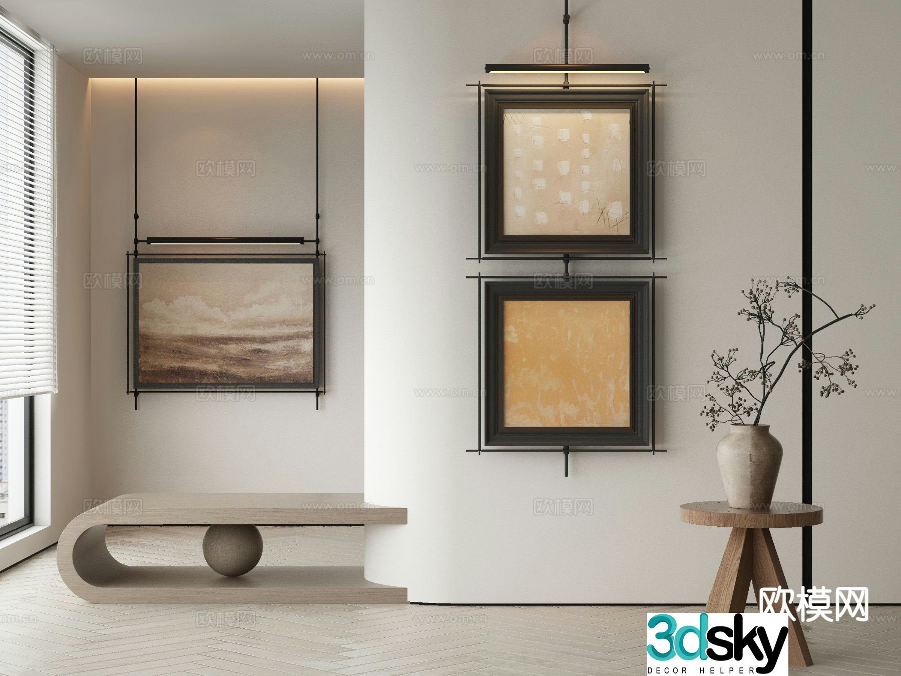 Modern decorative painting metal pole hanging painting 3d model