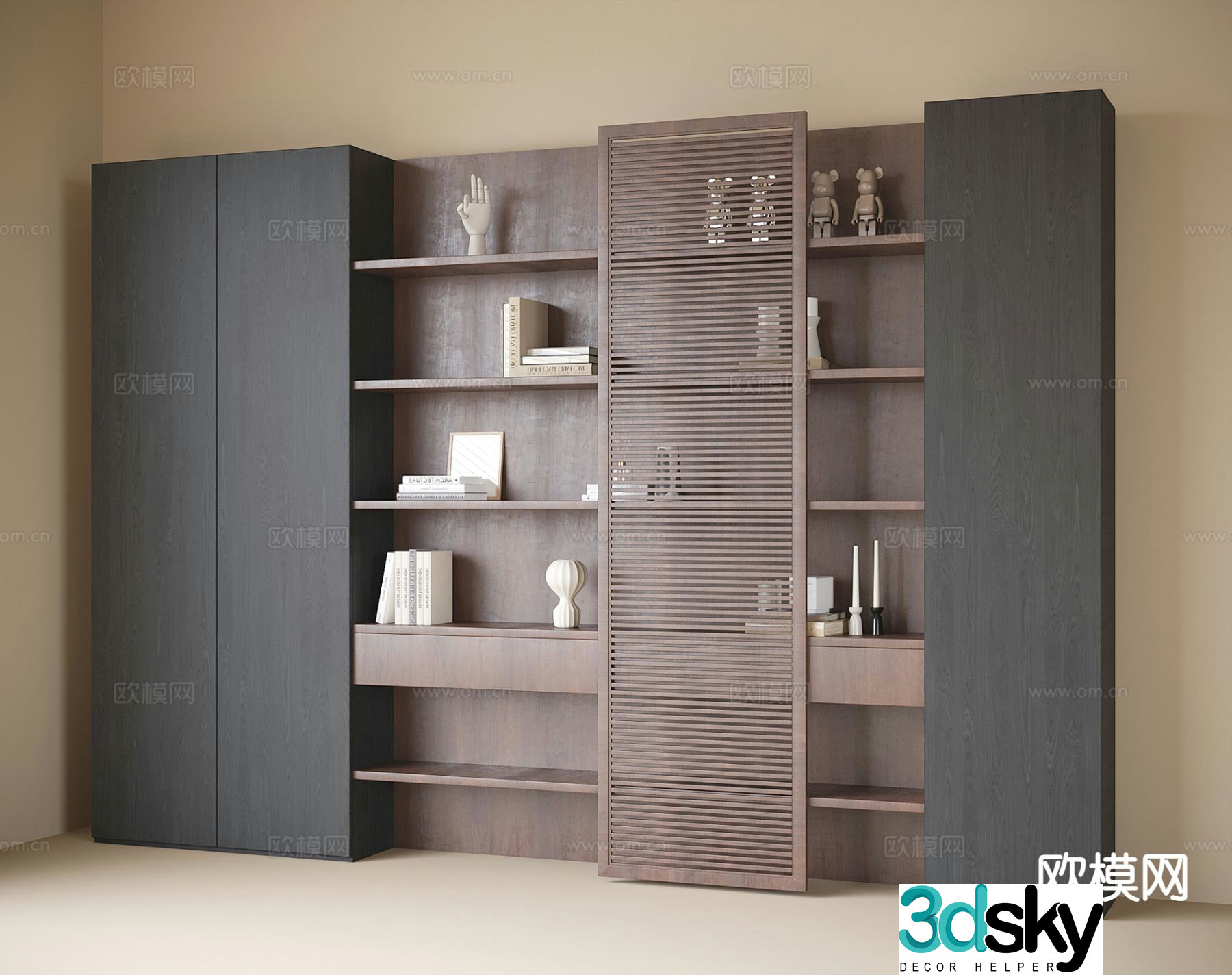 Modern bookcase wall-to-wall bookcase 3D model