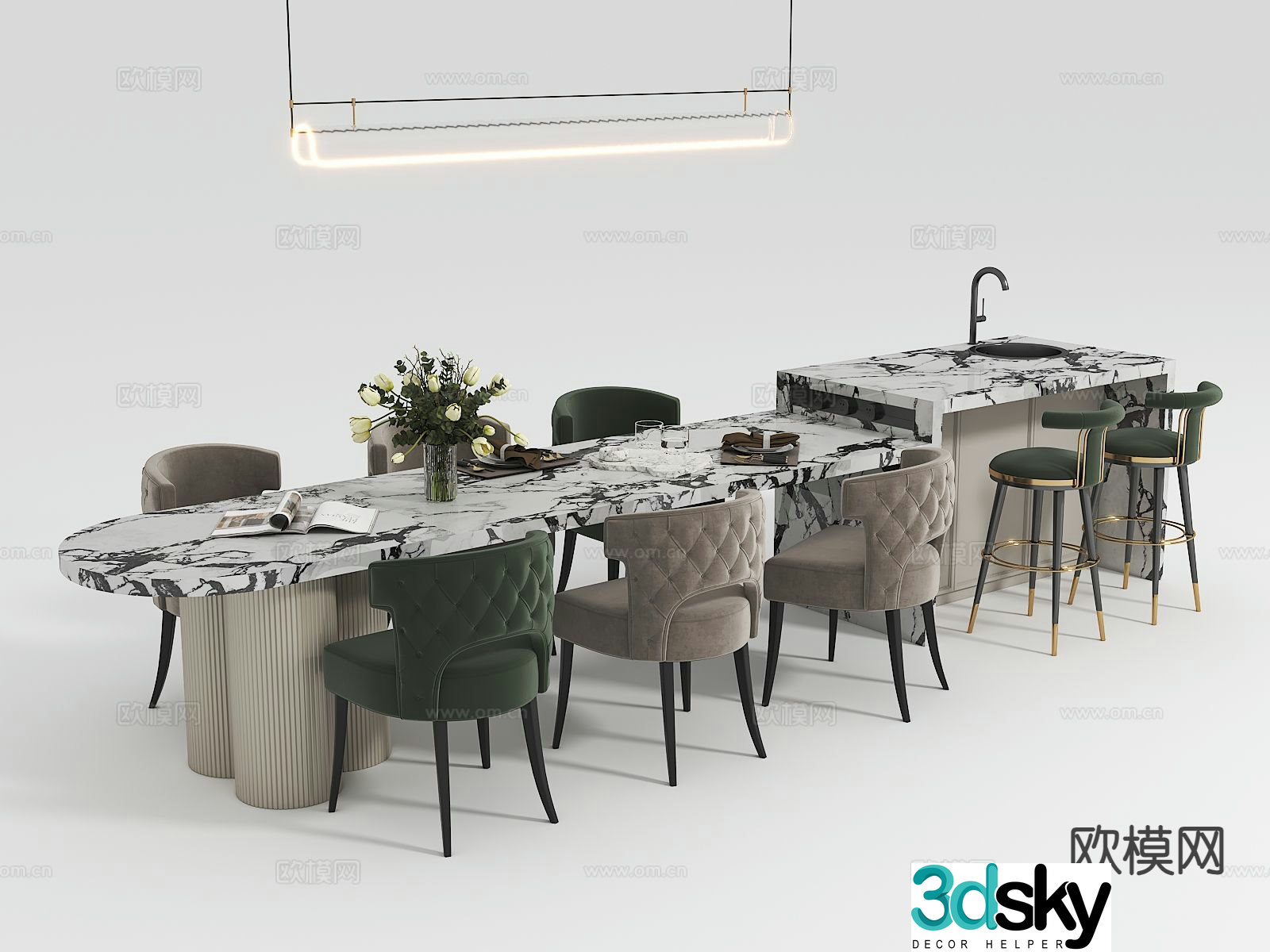 French island dining table 3d model