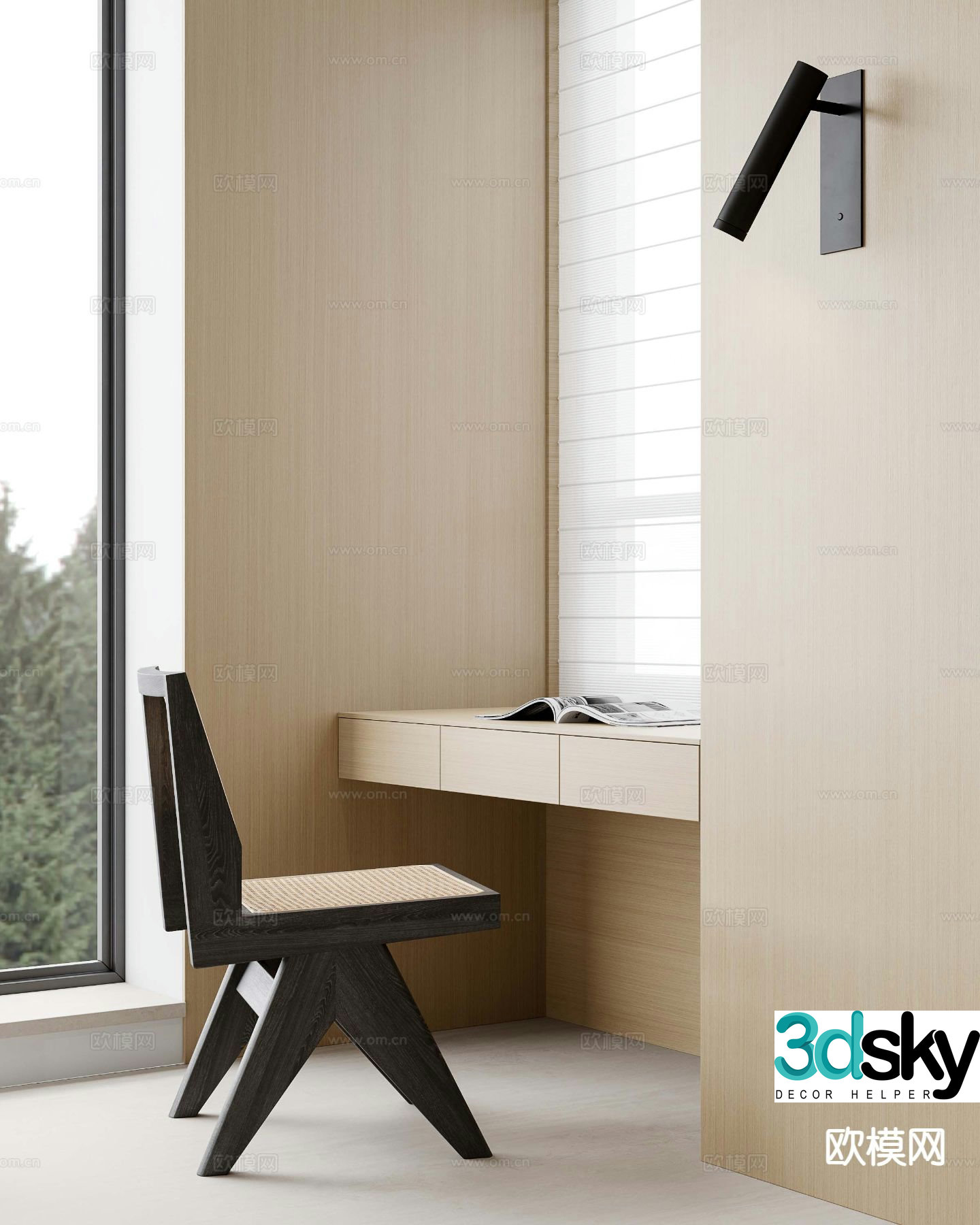 Modern desk and chair integrated desk 3d model