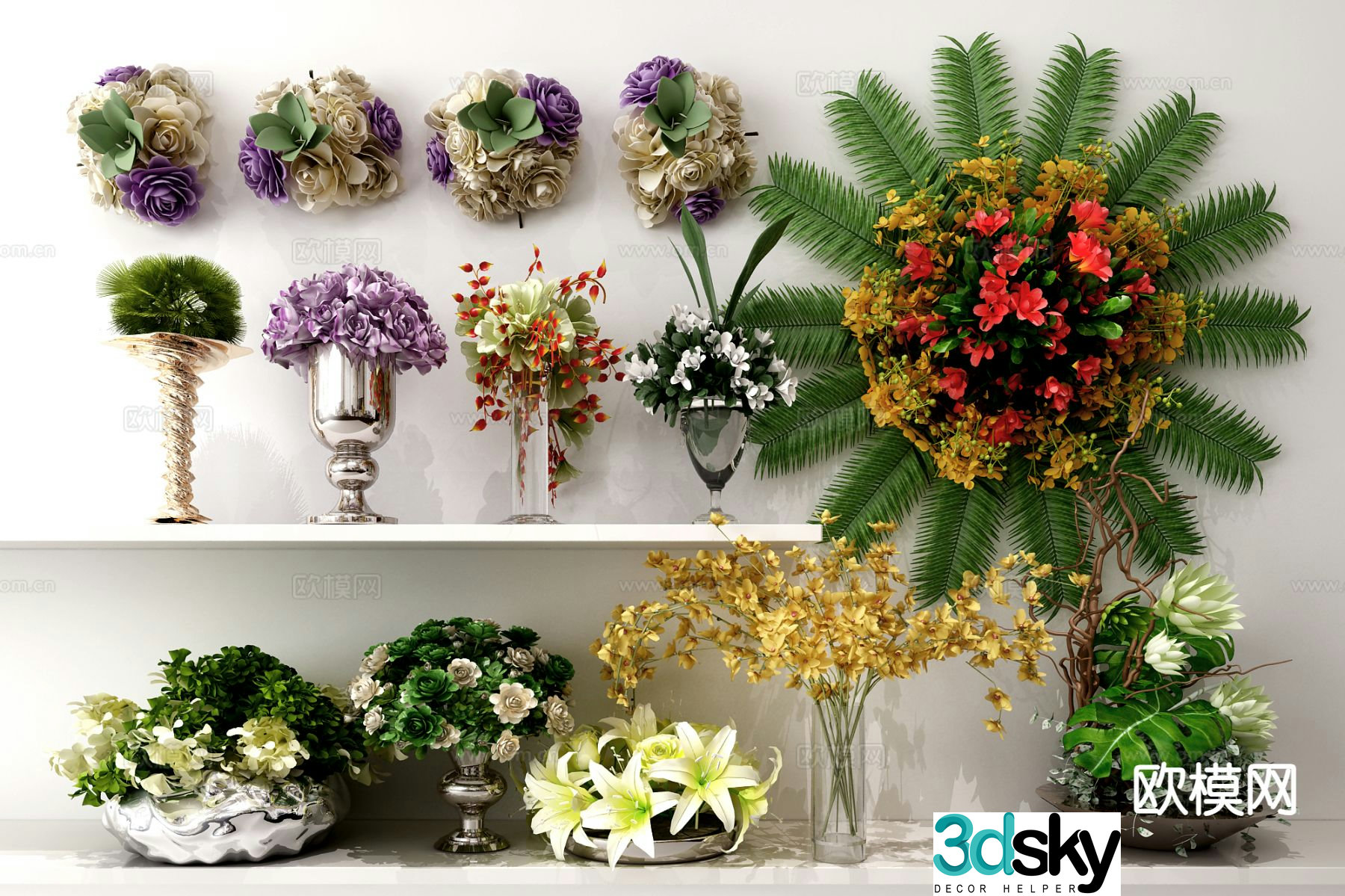 Vase floral arrangement wall hanging flower flower arrangement artificial flower 3d model