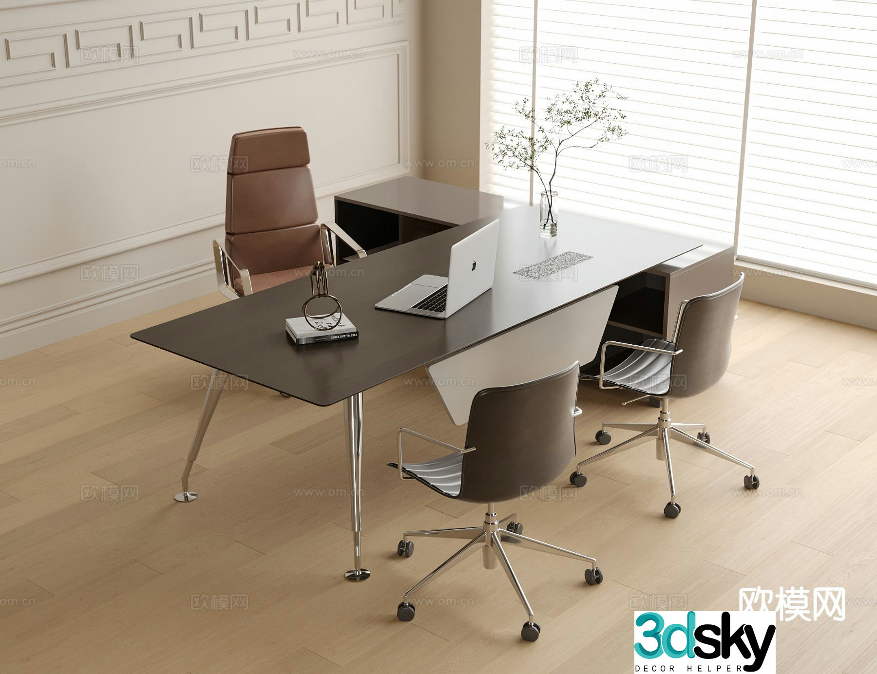 Modern boss desk office desk and chair 3d model