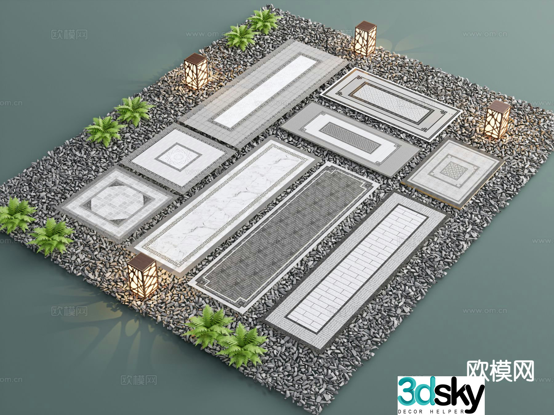 New Chinese style garden paving paving sketches cobblestones stone steps 3D model