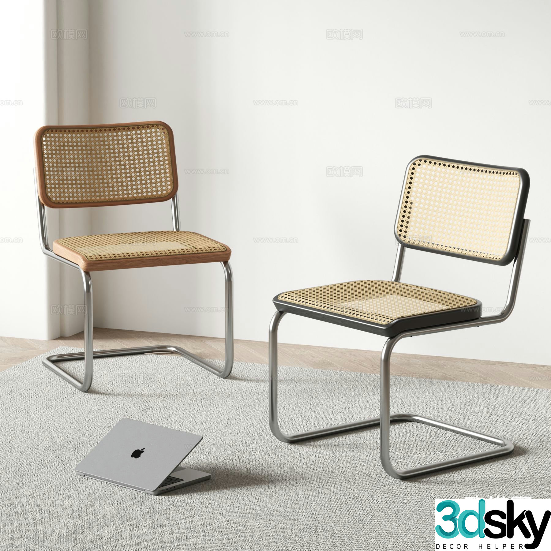 Modern chair rattan chair dining chair 3d model