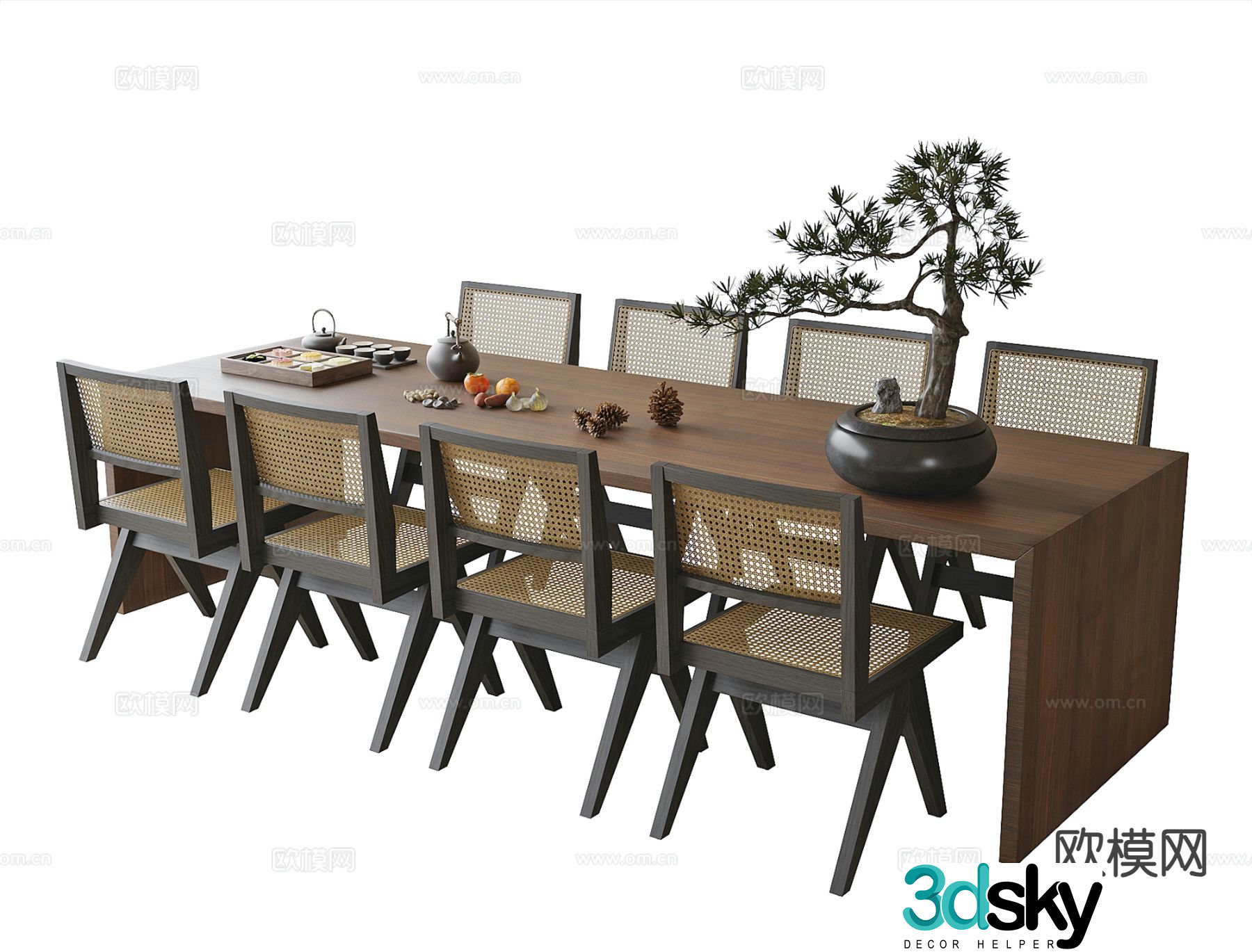 Wabi-sabi dining table and chairs 3d model