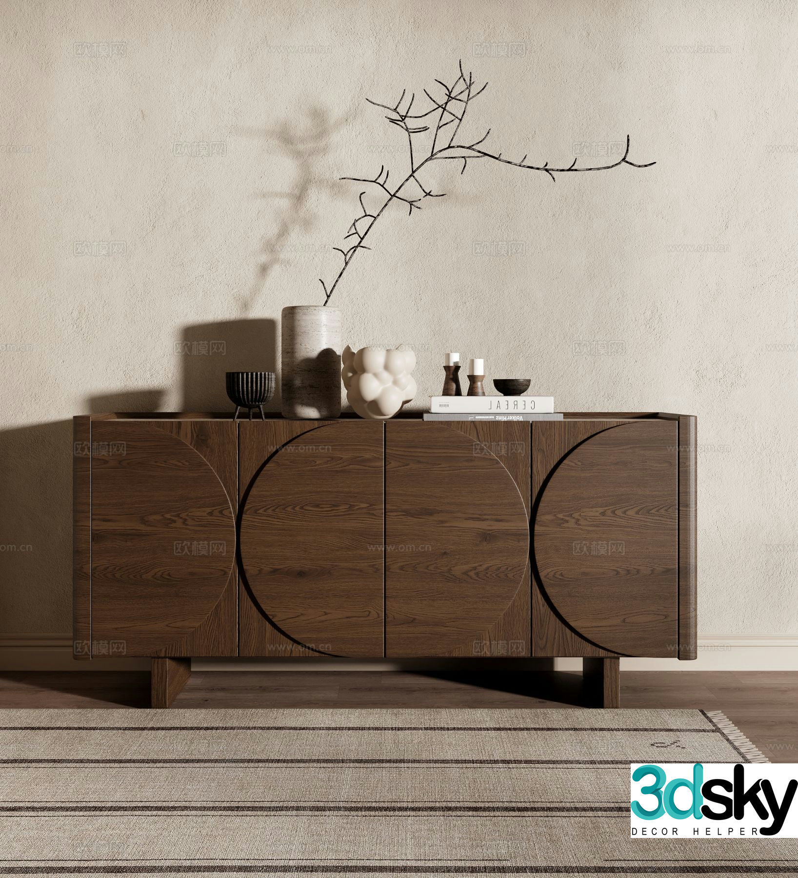 Wabi-sabi style side cabinet entrance cabinet 3D model