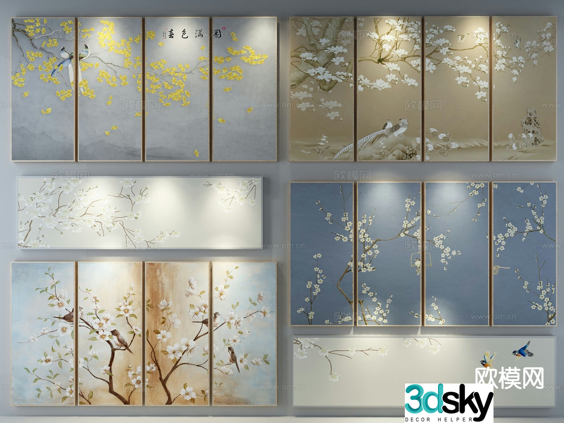 New Chinese style decorative painting flower and bird painting 3D model