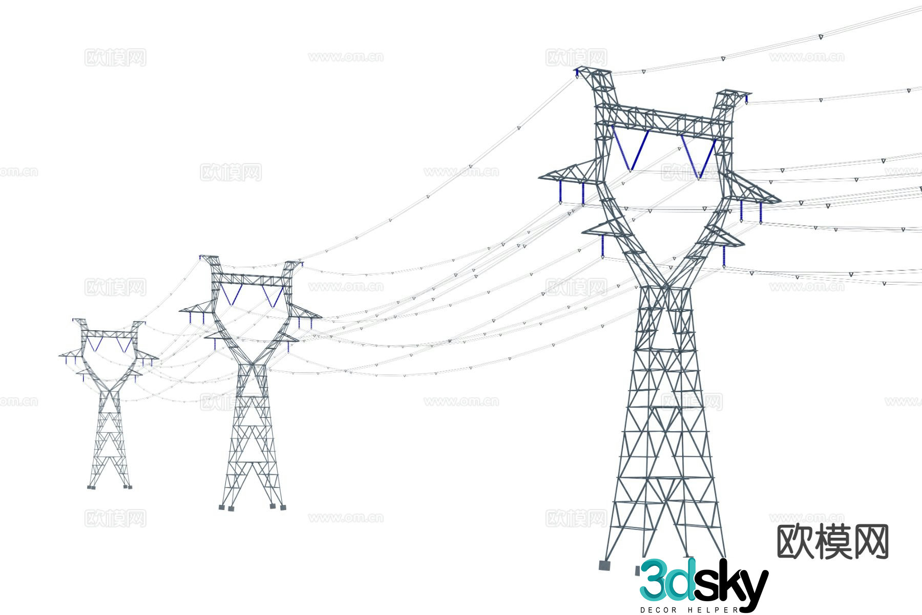 High voltage line, high voltage power tower, power plant equipment 3D model