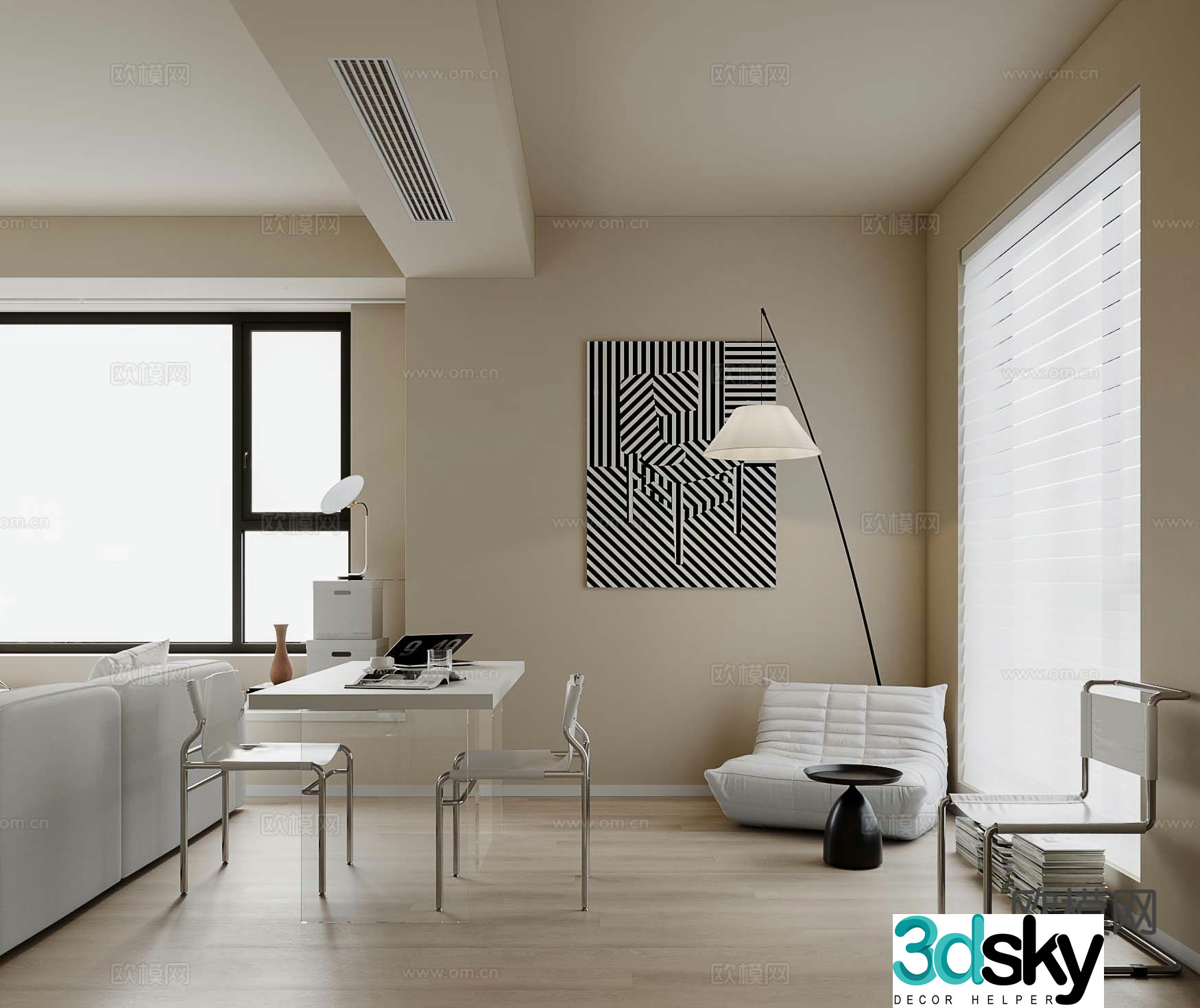 Modern minimalist restaurant 3d model