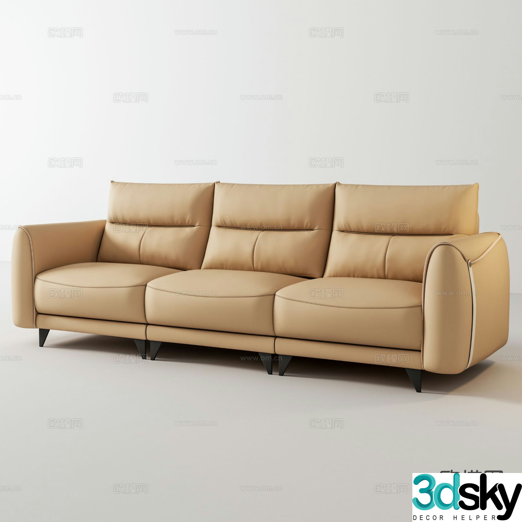 Italian three-seat sofa leather sofa 3D model
