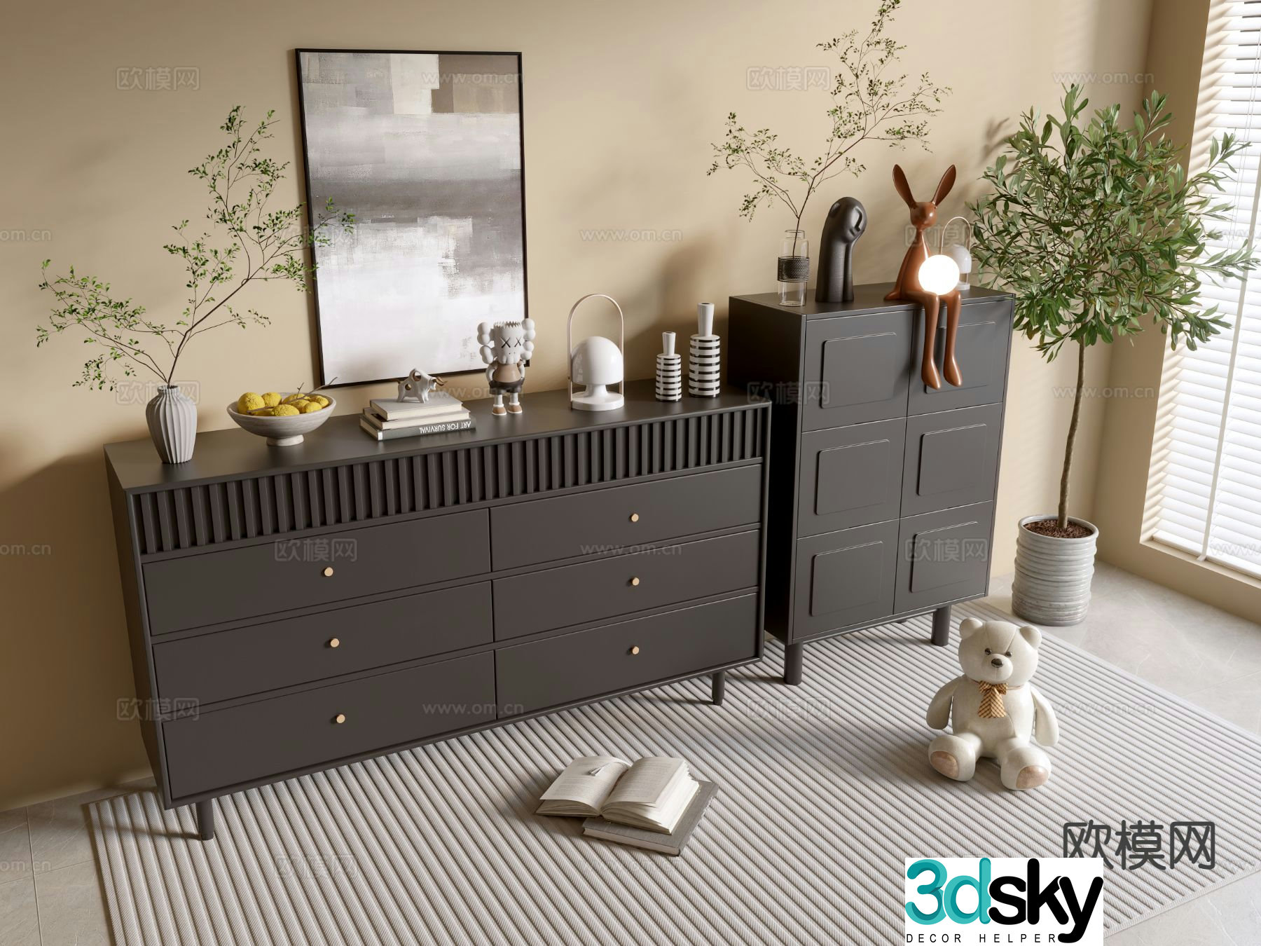 Modern black cabinet entrance cabinet 3d model