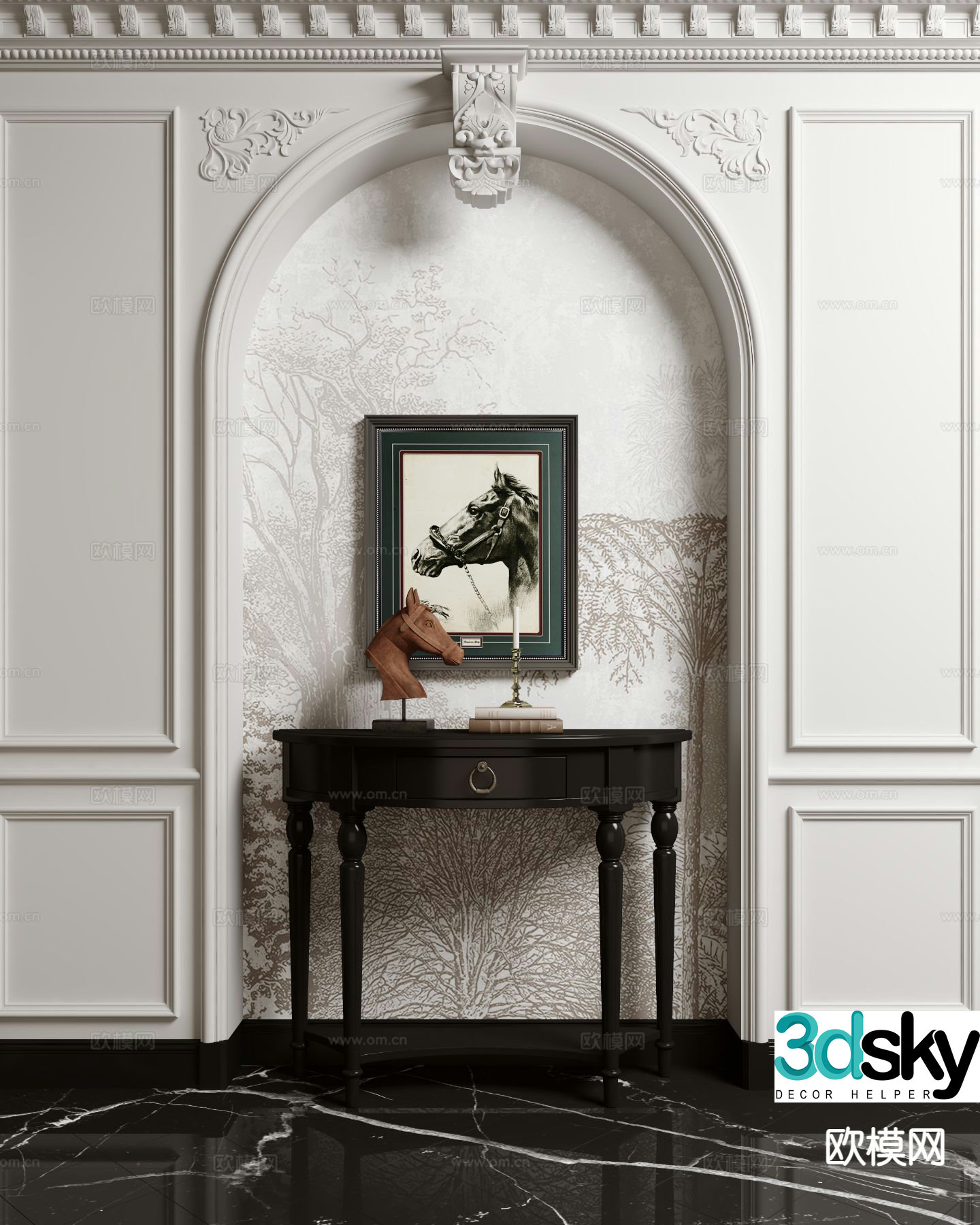 French entrance desk end view desk 3D model