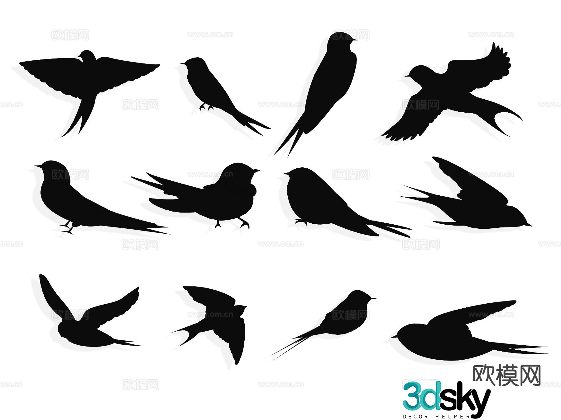 Swallow silhouette flying bird wall decoration 3d model
