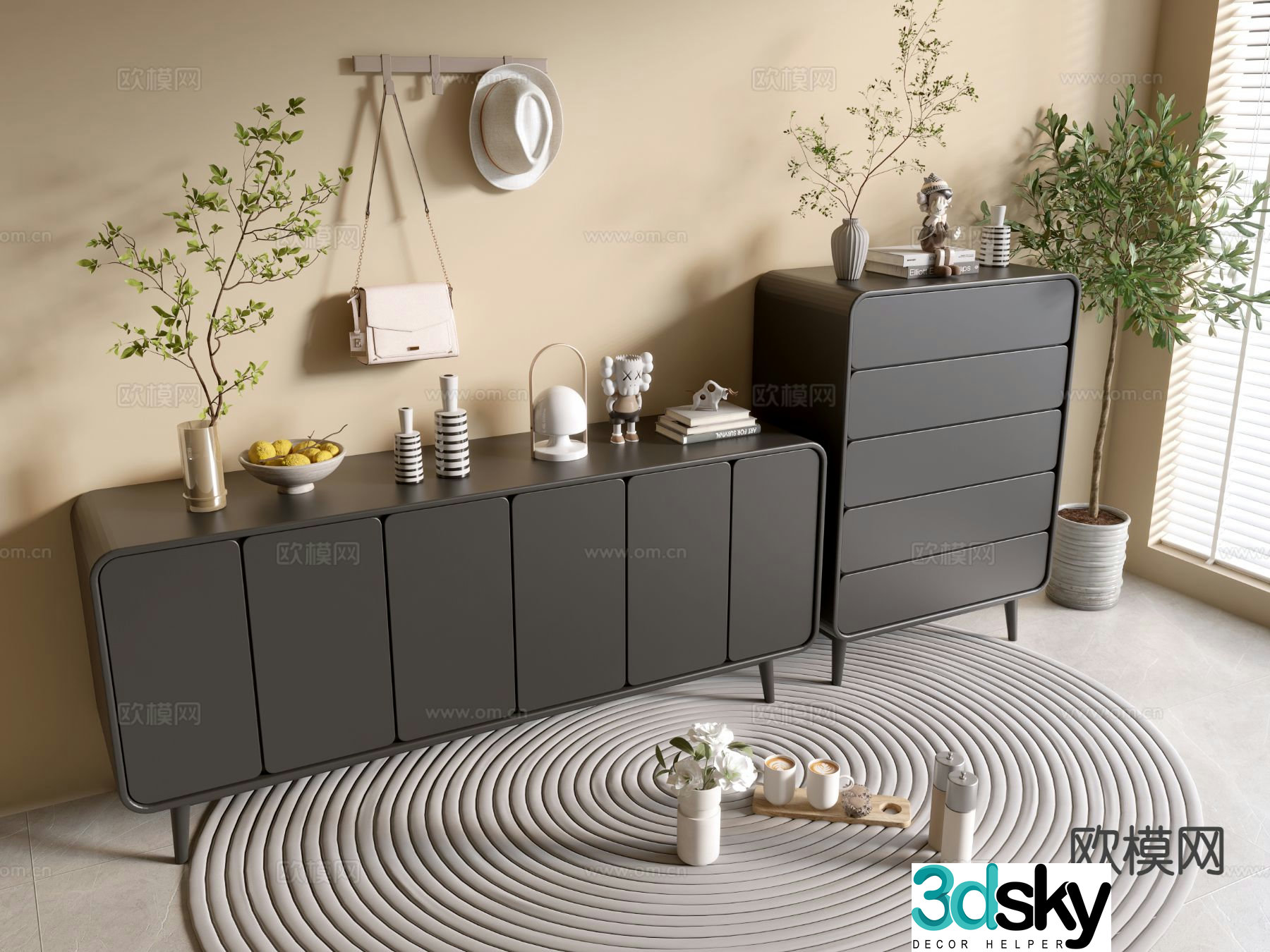 Modern black cabinet entrance cabinet drawer cabinet 3d model