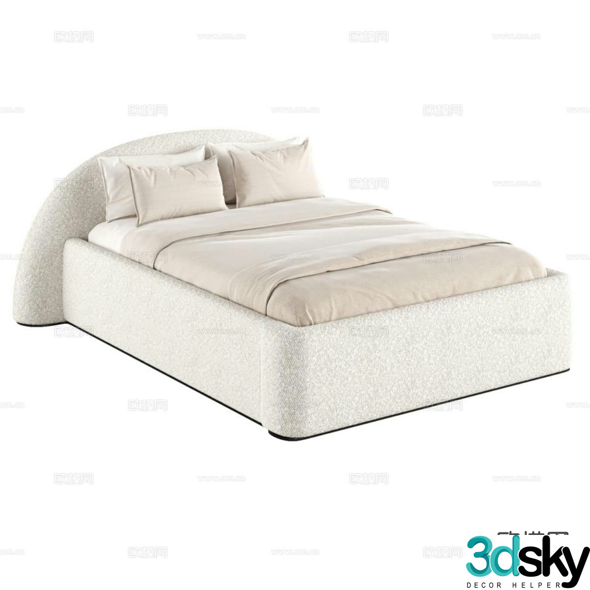 Quin plush double bed minimalist double bed 3d model