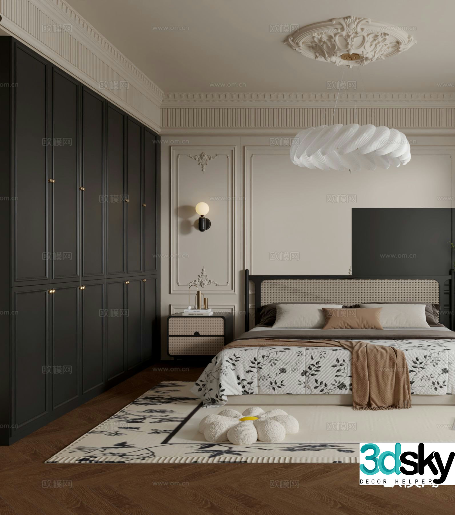 French retro style bedroom master bedroom 3d model