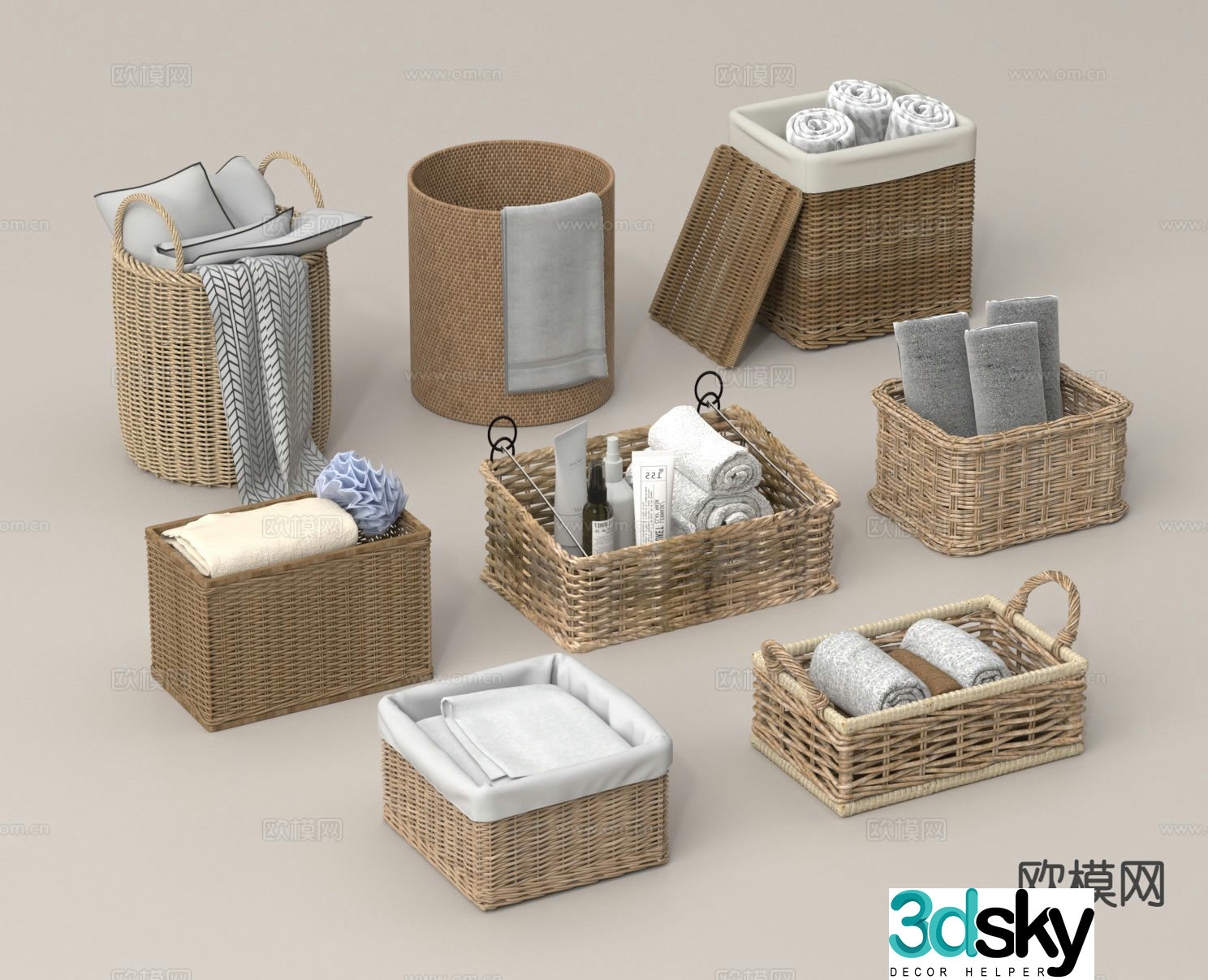 Rattan storage basket basket dirty clothes basket storage box 3D model