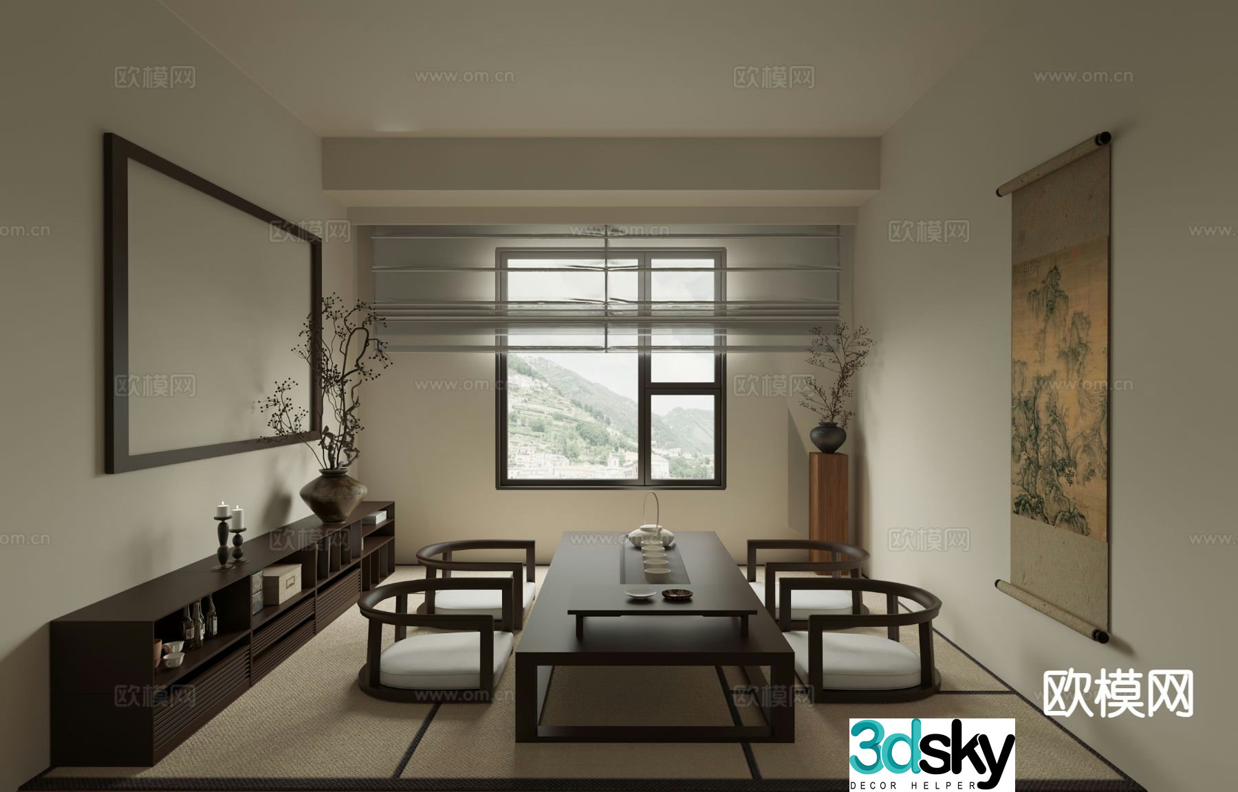 Song-style aesthetic teahouse new Chinese-style teahouse tatami 3D model