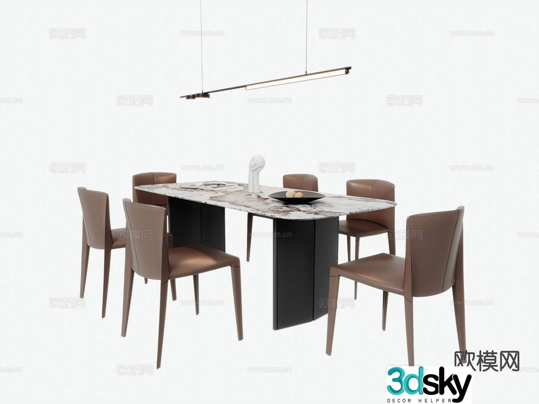 Modern dining table and chairs slate dining table 3d model