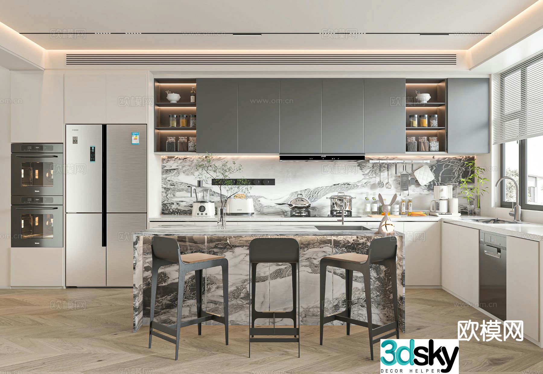 Open kitchen island dining table 3d model