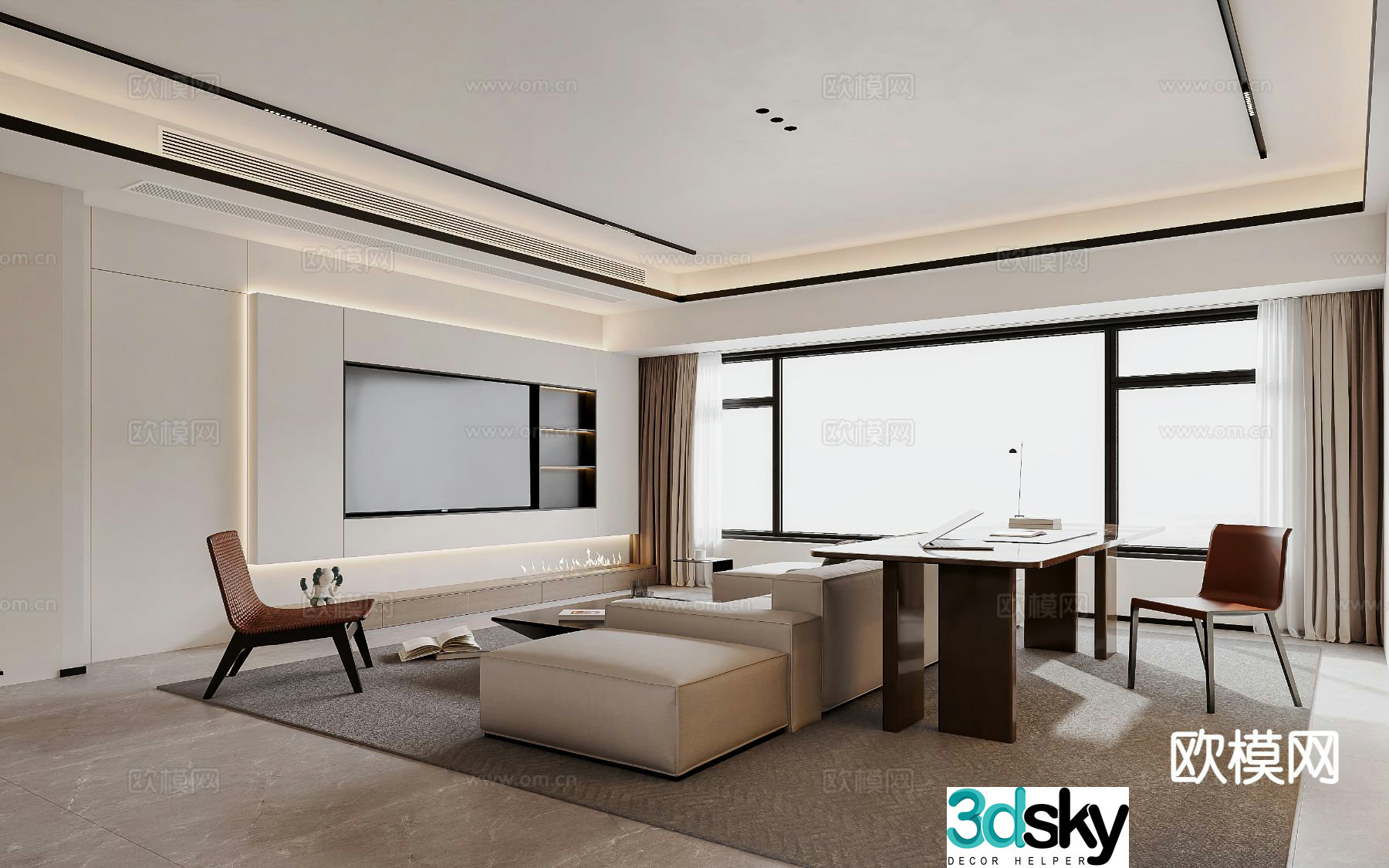 Modern living room TV background wall 3d model