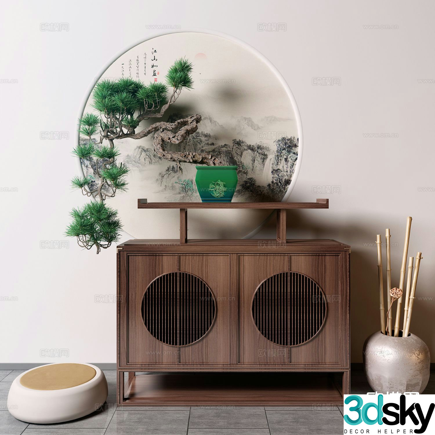 Chinese style end view platform entrance desk 3D model