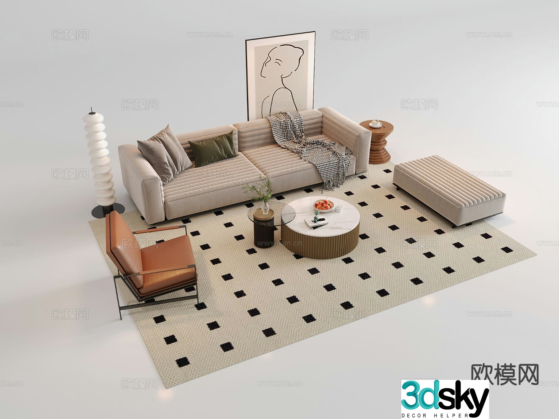 Modern sofa coffee table modular sofa 3d model