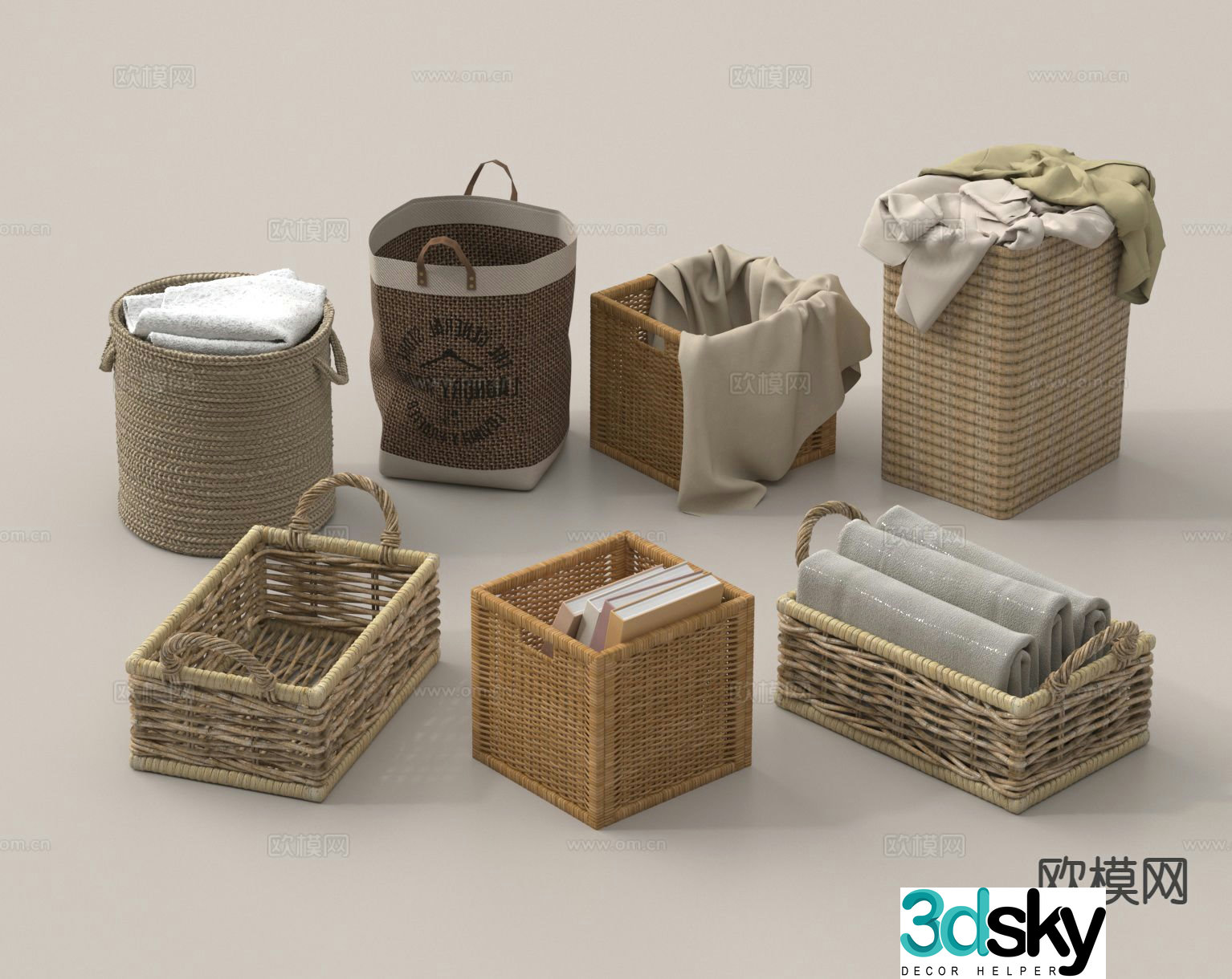 Rattan storage basket basket dirty clothes basket storage box 3D model