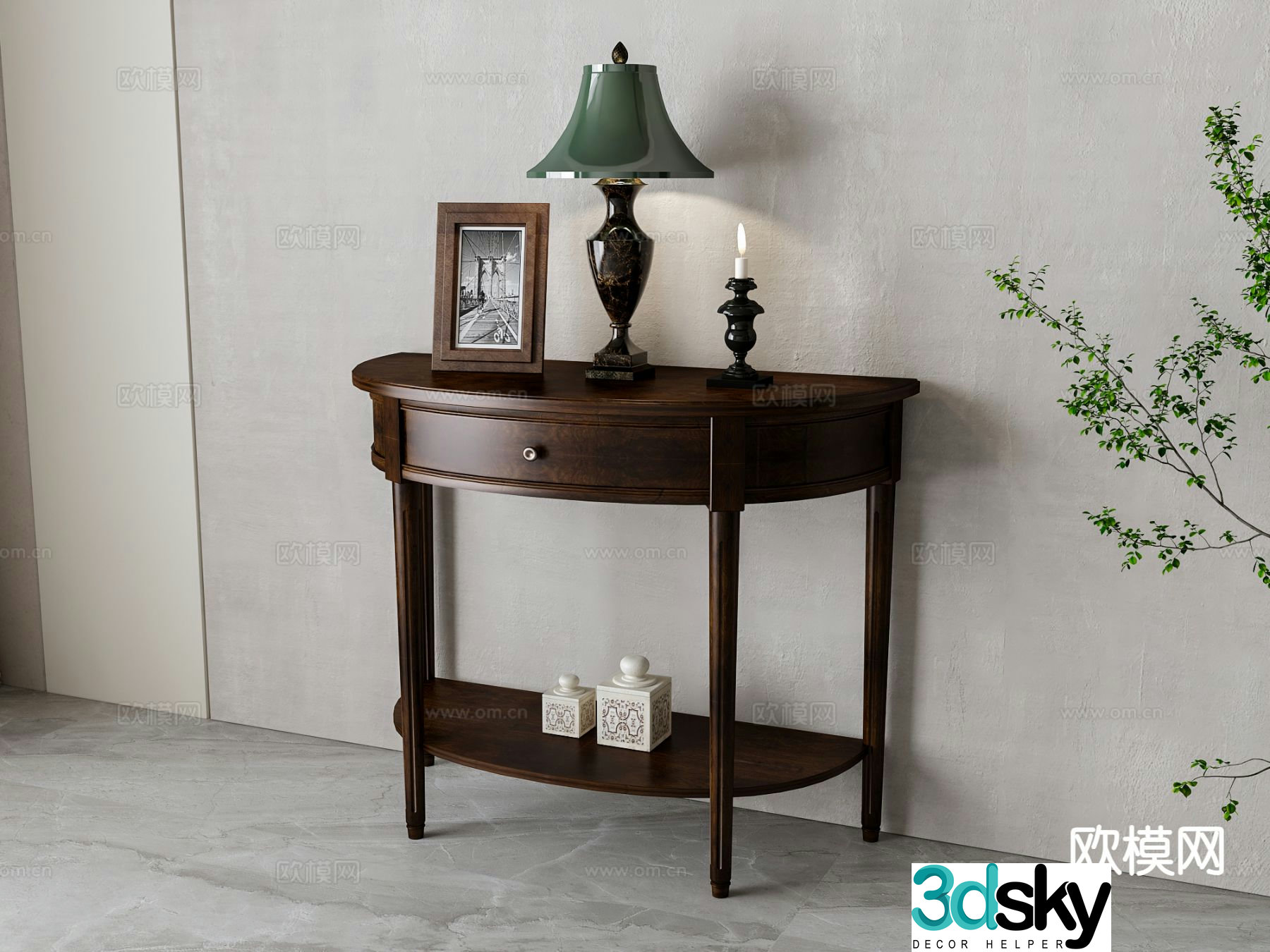 American style entrance desk end view desk 3D model