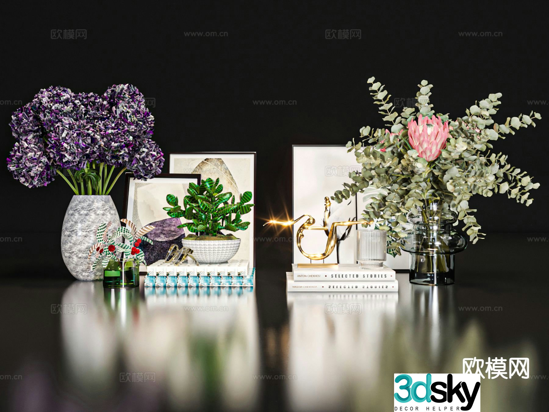 Ornaments vase books 3d model