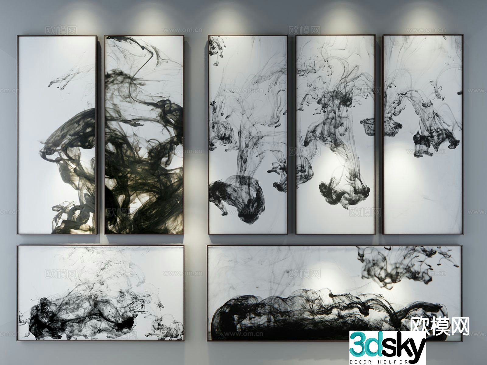 New Chinese style decorative painting ink painting hanging painting 3D model