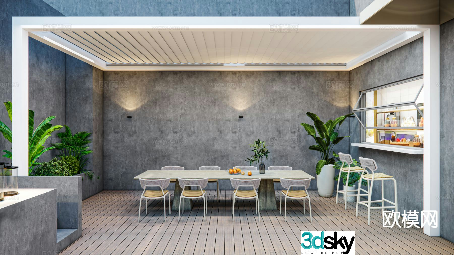 Modern roof garden top terrace 3d model
