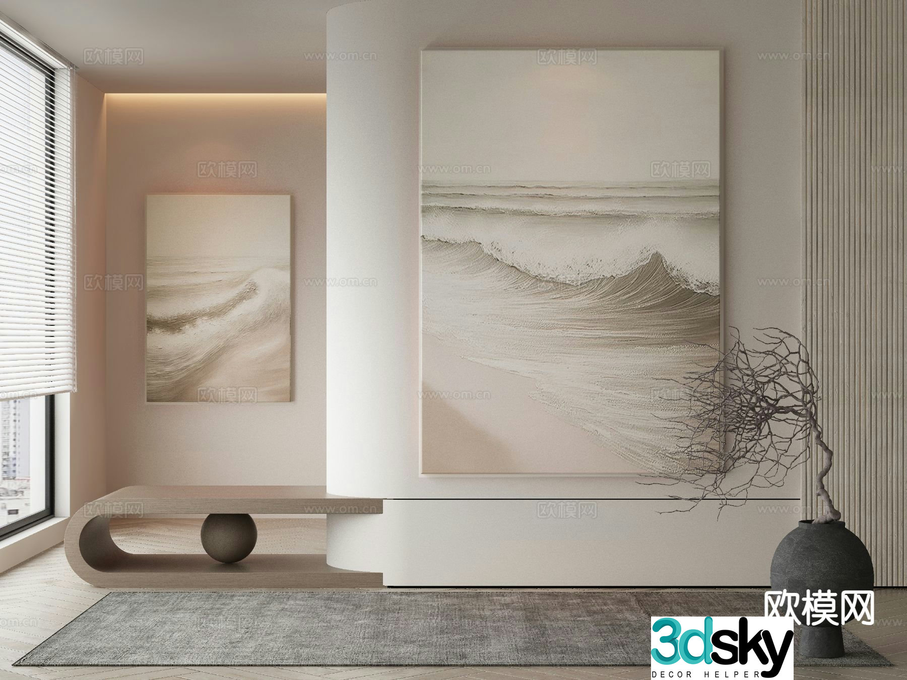 Modern wave painting decorative painting 3d model