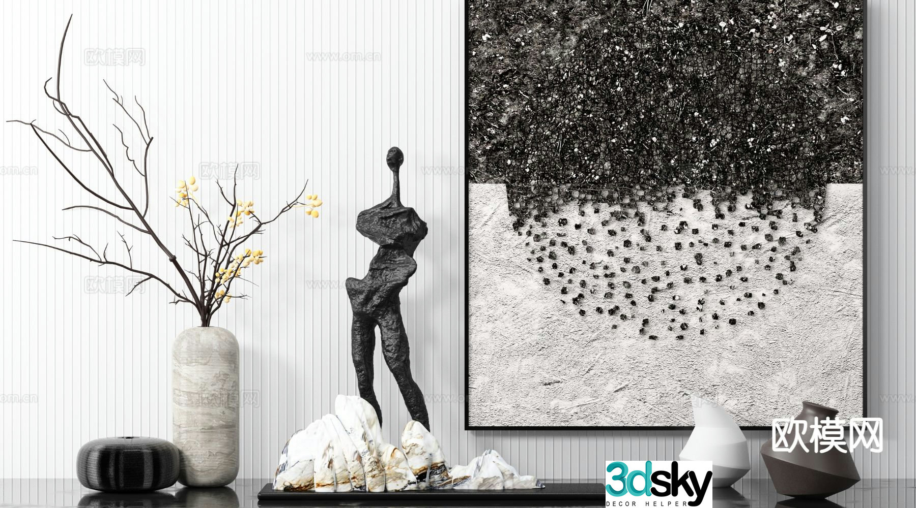 Modern jewelry ornaments decorative paintings stem and branch vases sculpture 3D models