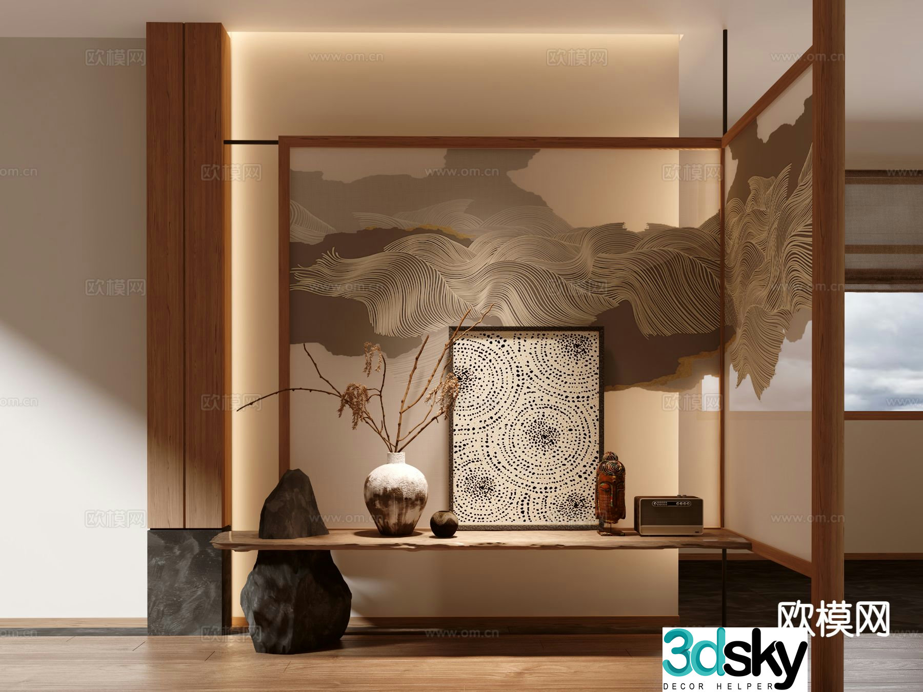 Wabi-sabi style entrance desk Duanjing table 3D model