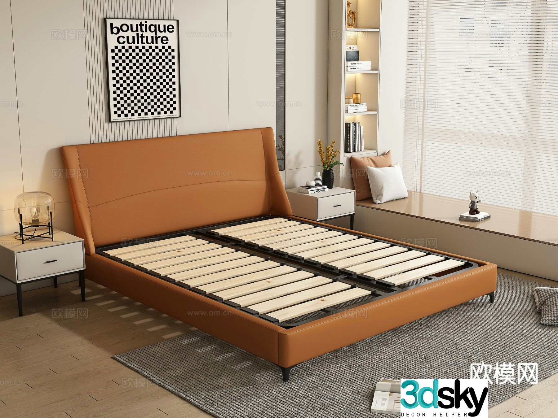 Modern bed frame bed board 3d model