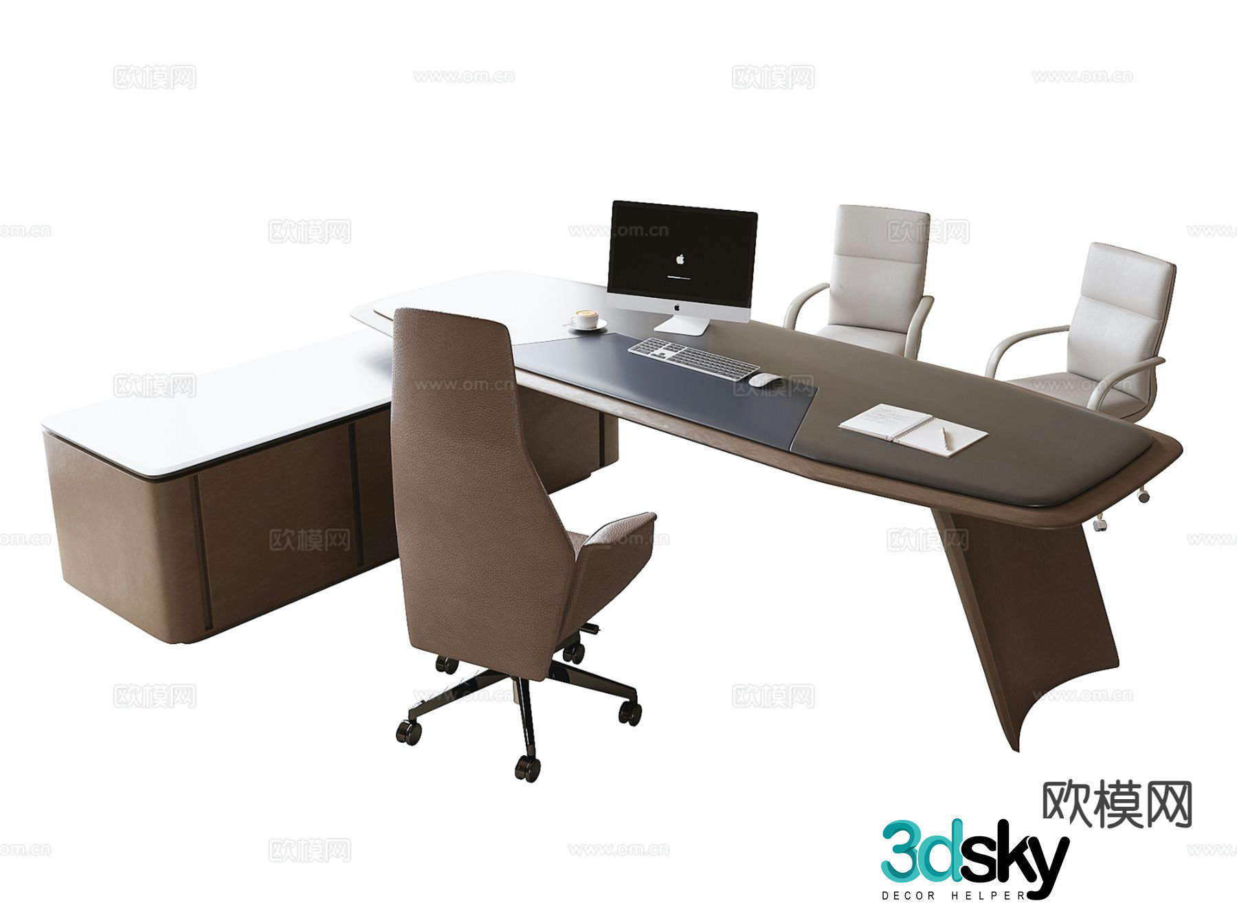 Modern boss desk office desk and chair 3d model