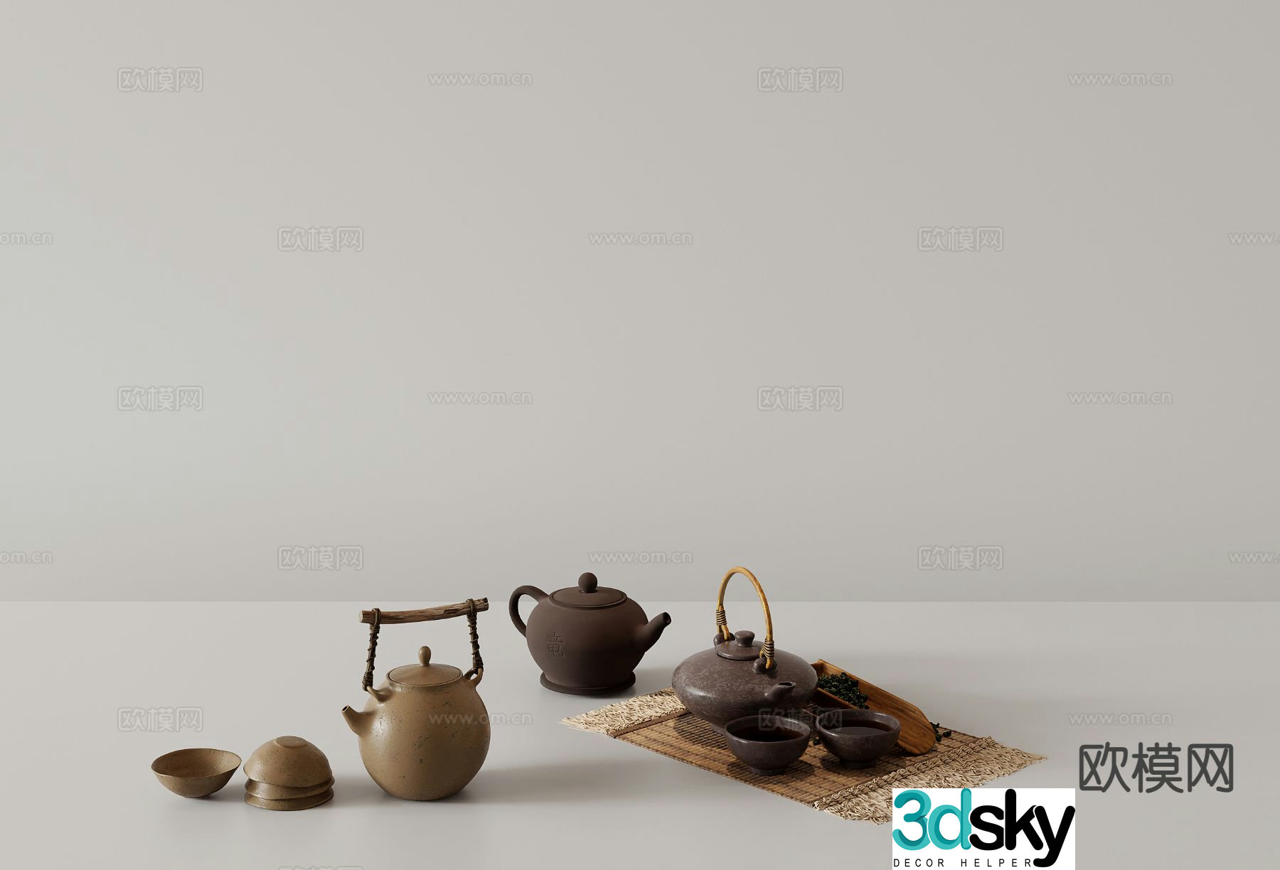 Chinese tea set teapot purple clay pot ceramic ware tea cup 3d model