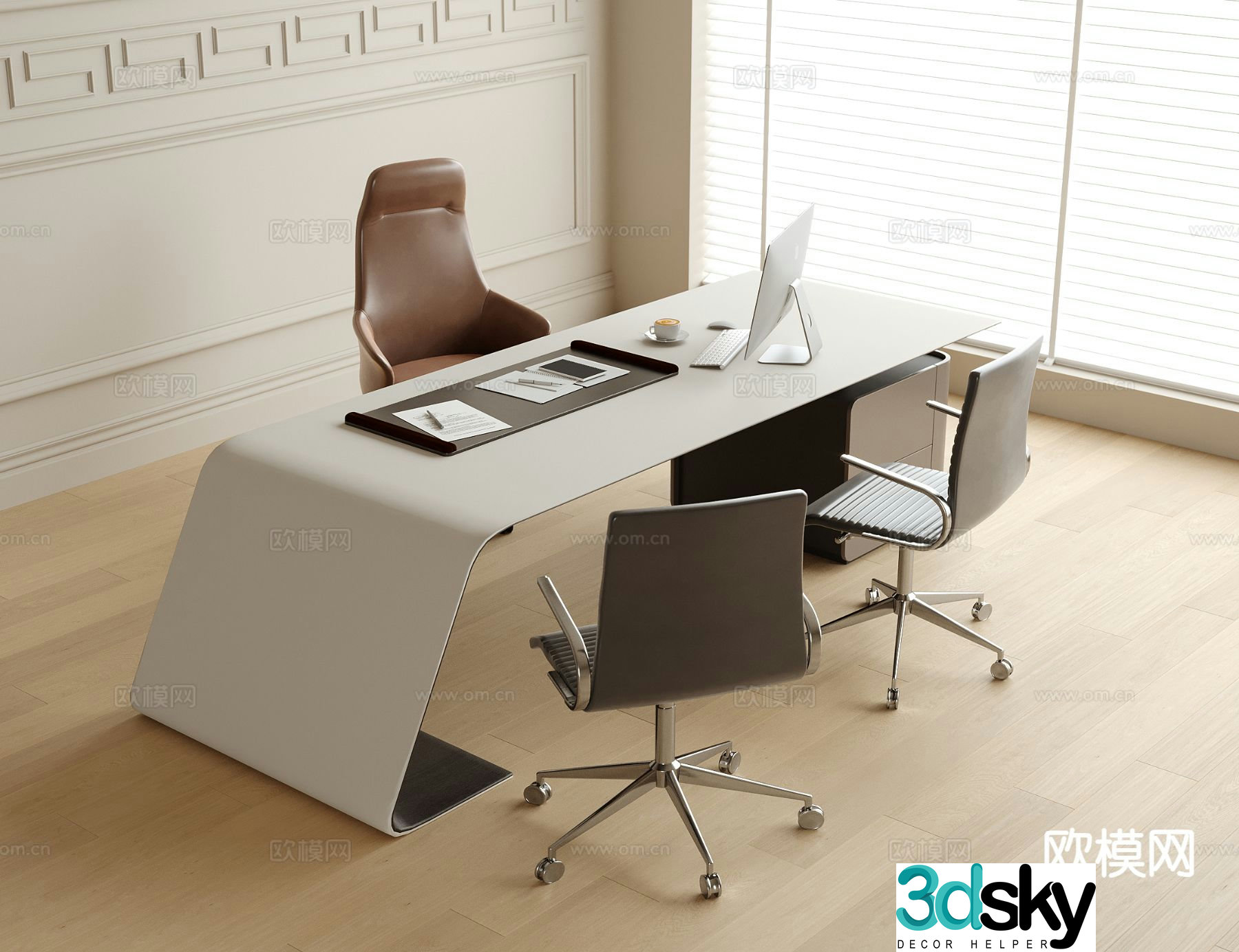 Modern boss desk office desk and chair 3d model