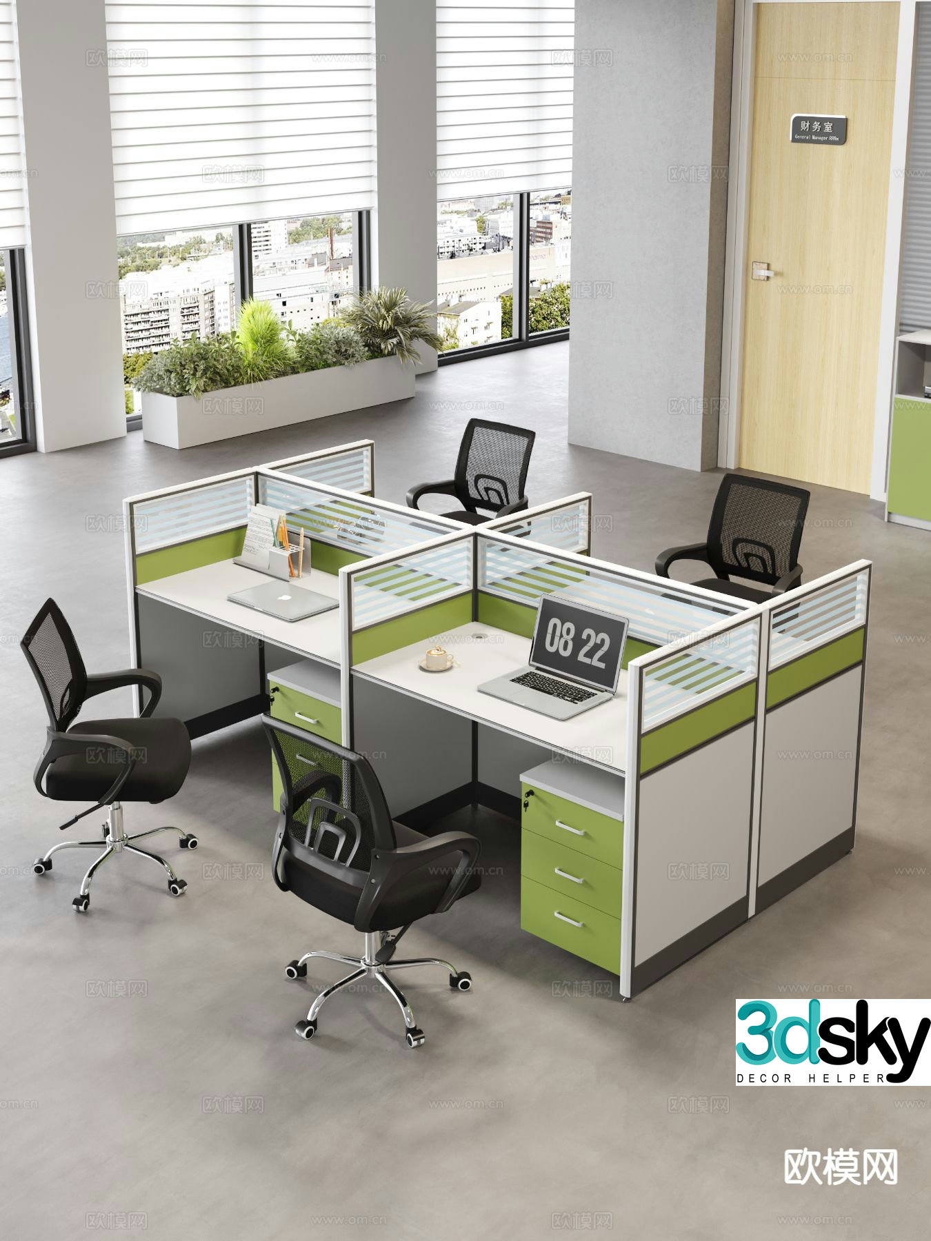 Modern desk staff desk staff desk 3d model